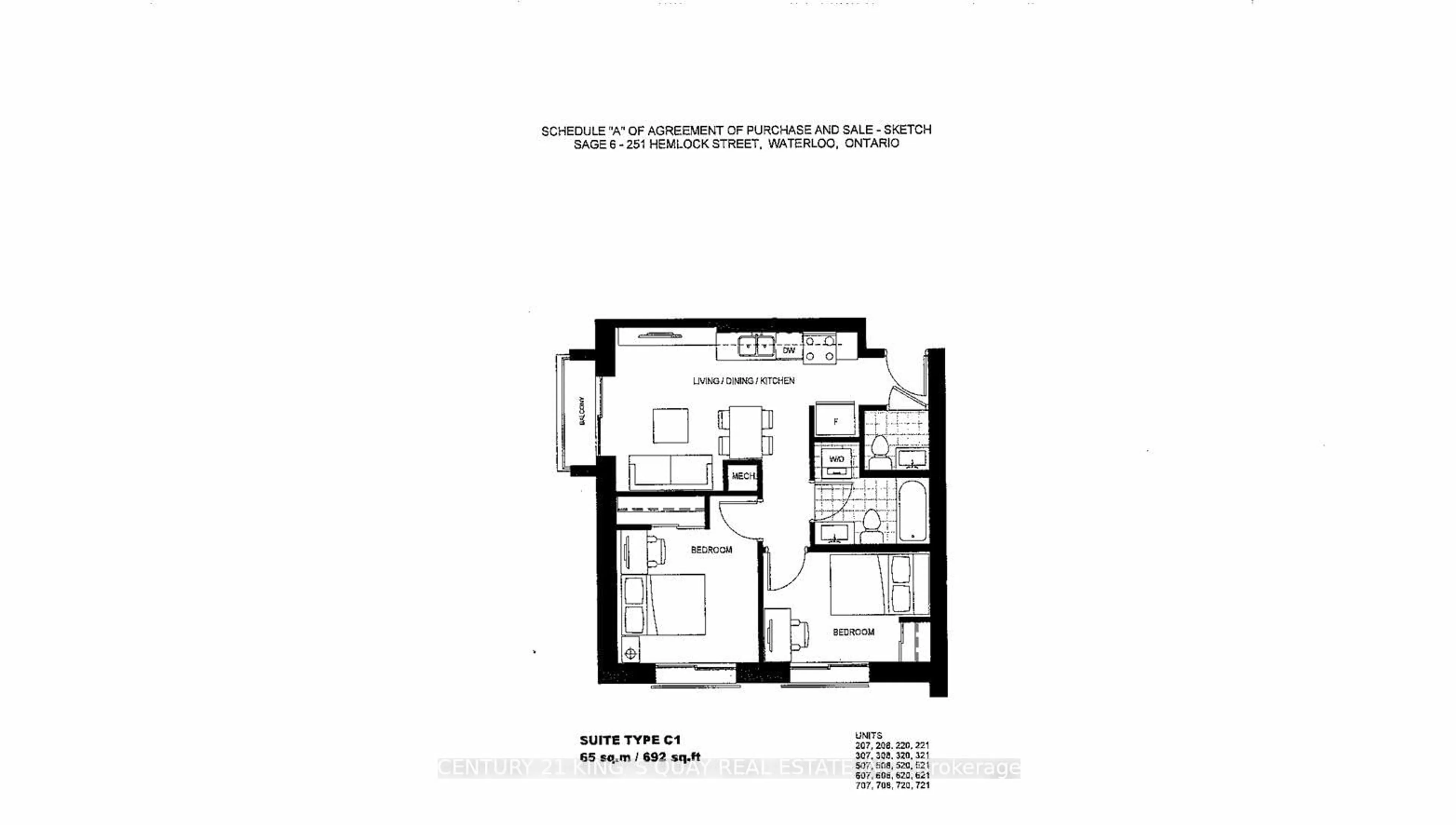 Floor plan for 251 Hemlock St #620, Waterloo Ontario N2L 0H2