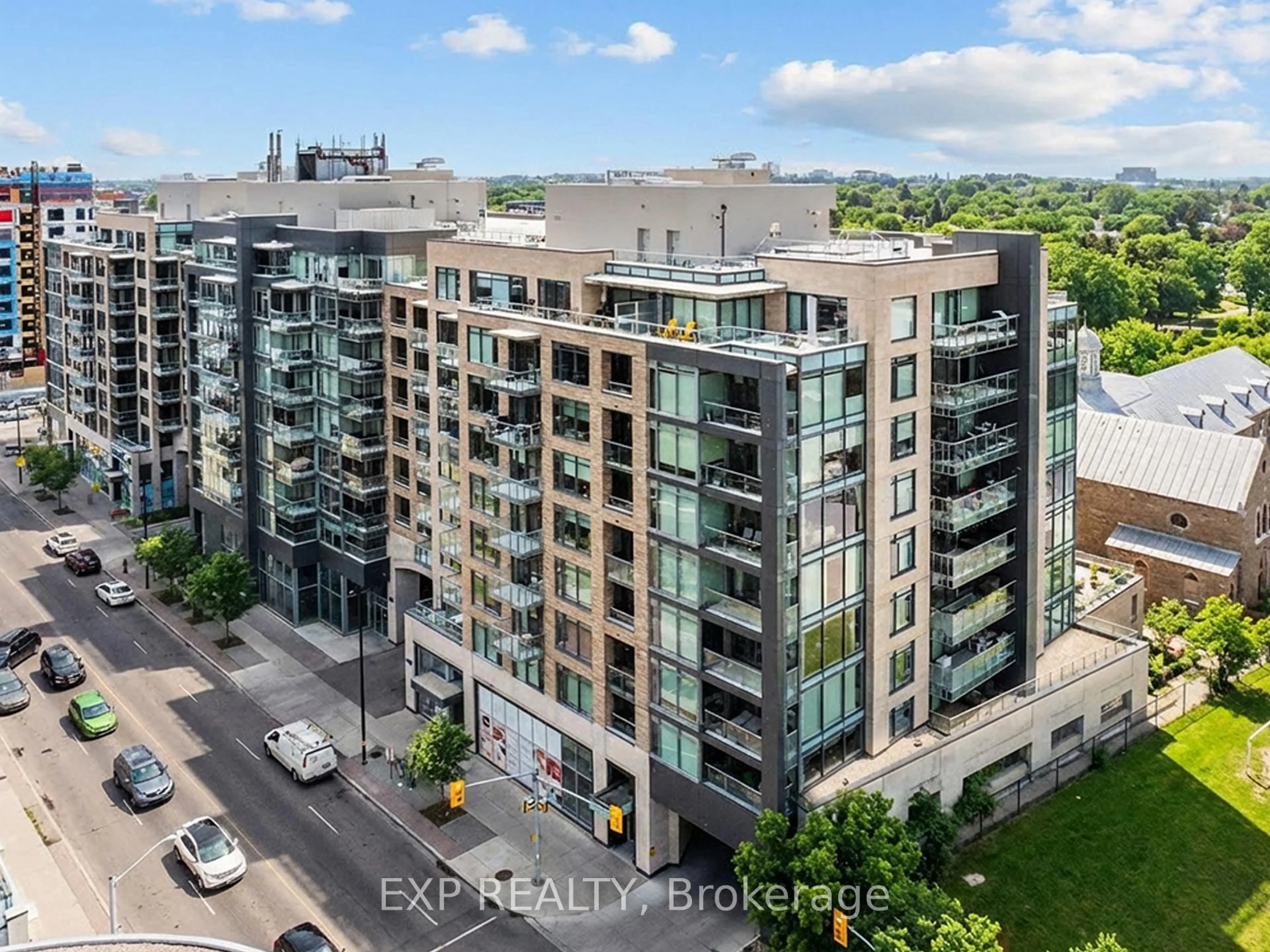 A pic from outside/outdoor area/front of a property/back of a property/a pic from drone, city buildings view from balcony for 108 Richmond Rd #410, Ottawa Ontario K1Z 0B3
