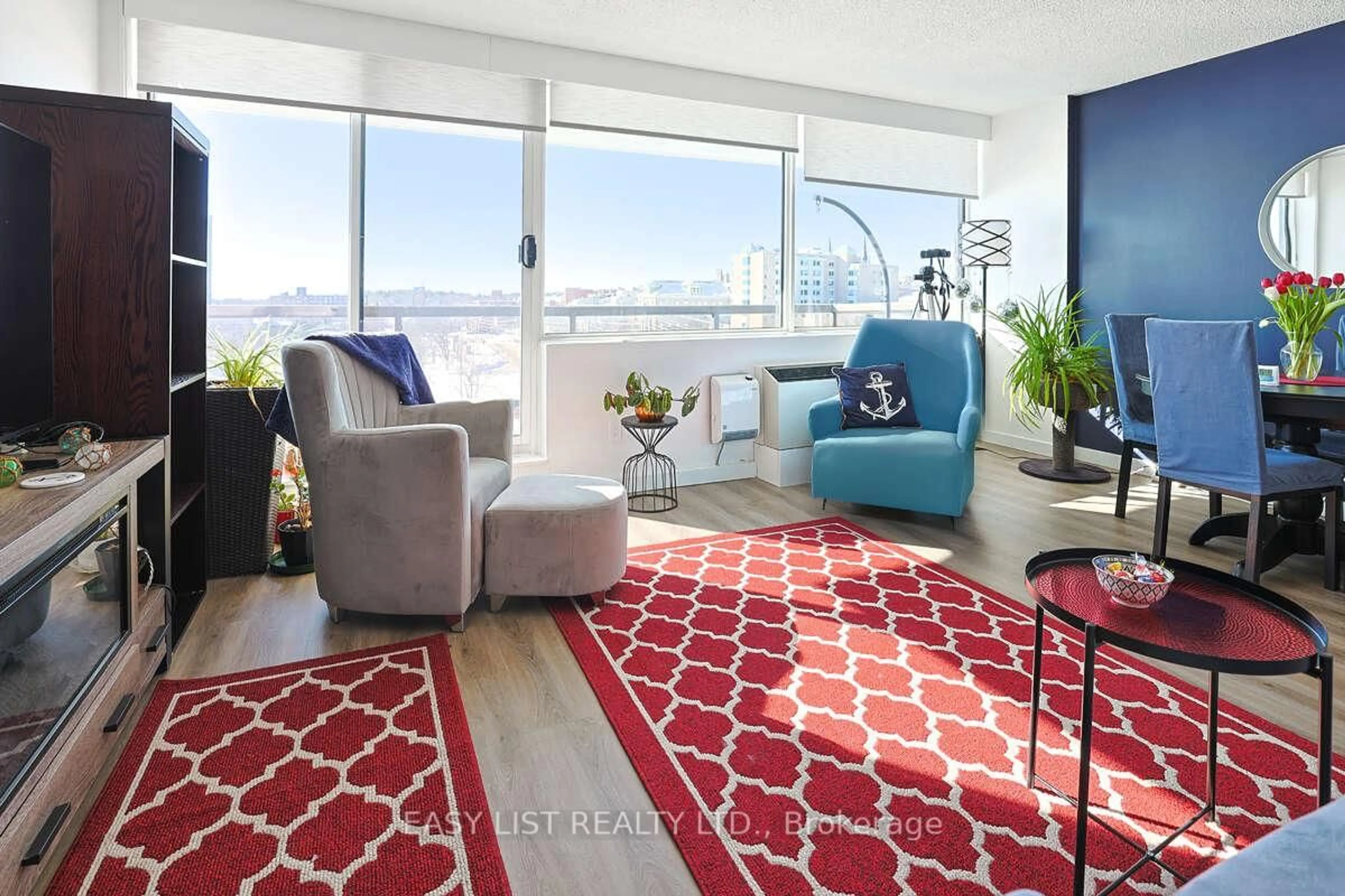 Living room with furniture, carpet floor for 55 Water St #808, Brockville Ontario K6V 1A3