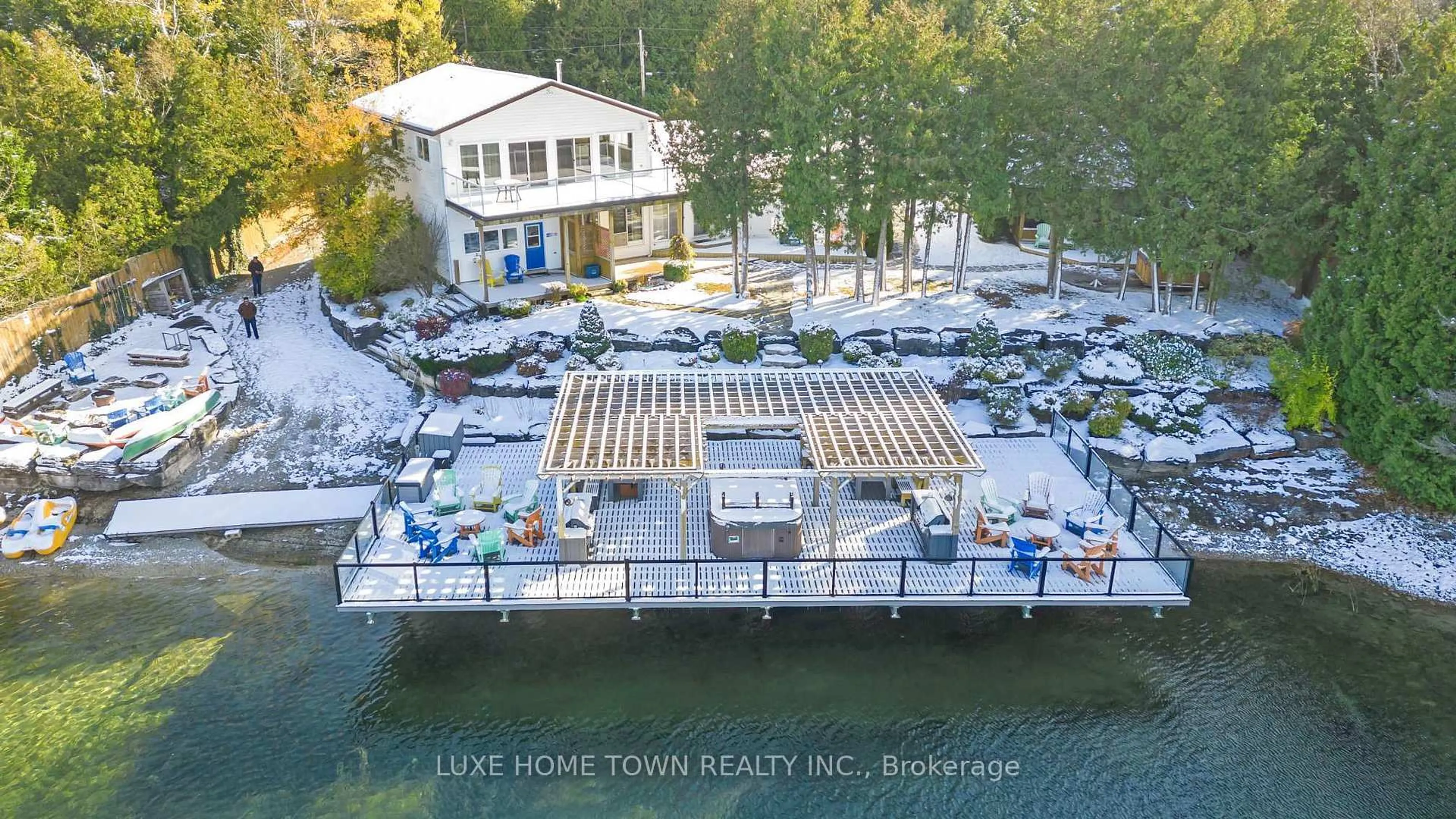 A pic from outside/outdoor area/front of a property/back of a property/a pic from drone, water/lake/river/ocean view for 34 Green Cedar Dr, Northern Bruce Peninsula Ontario N0H 1W0