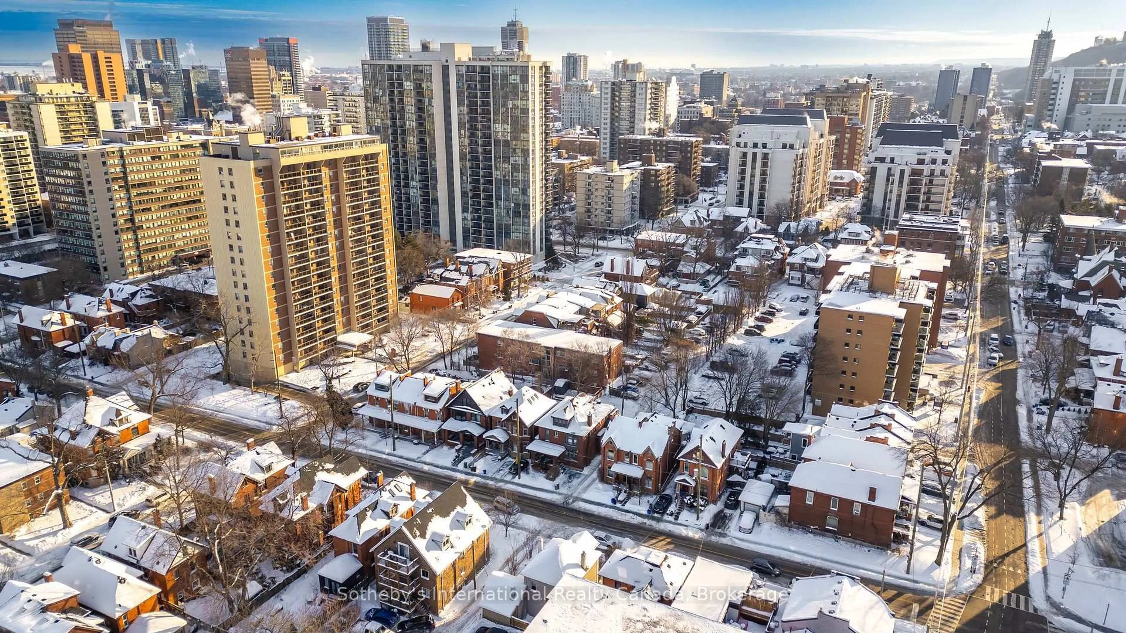 A pic from outside/outdoor area/front of a property/back of a property/a pic from drone, city buildings view from balcony for 217 Caroline St, Hamilton Ontario L8P 3L5