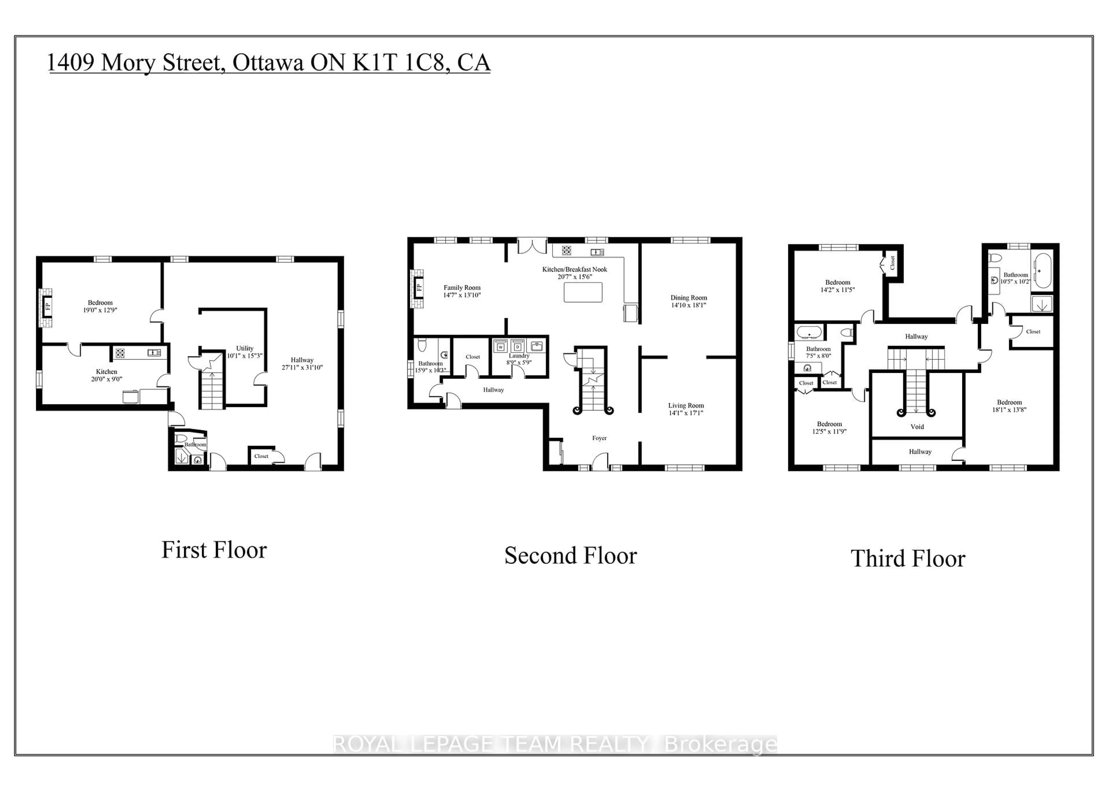Floor plan for 1409 Mory St, Ottawa Ontario K1T 1C8