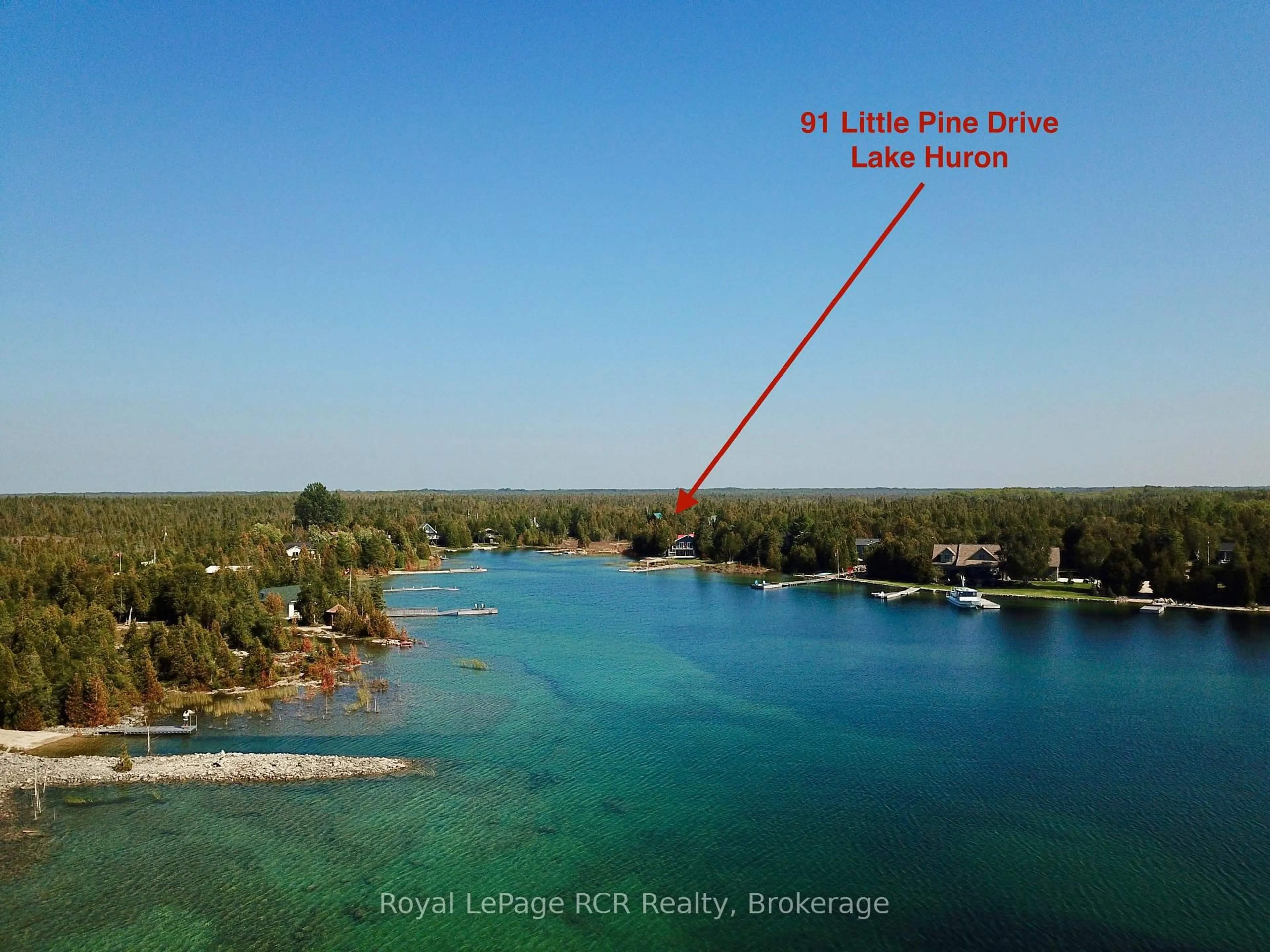A pic from outside/outdoor area/front of a property/back of a property/a pic from drone, water/lake/river/ocean view for 91 Little Pine Dr, Northern Bruce Peninsula Ontario N0H 1W0