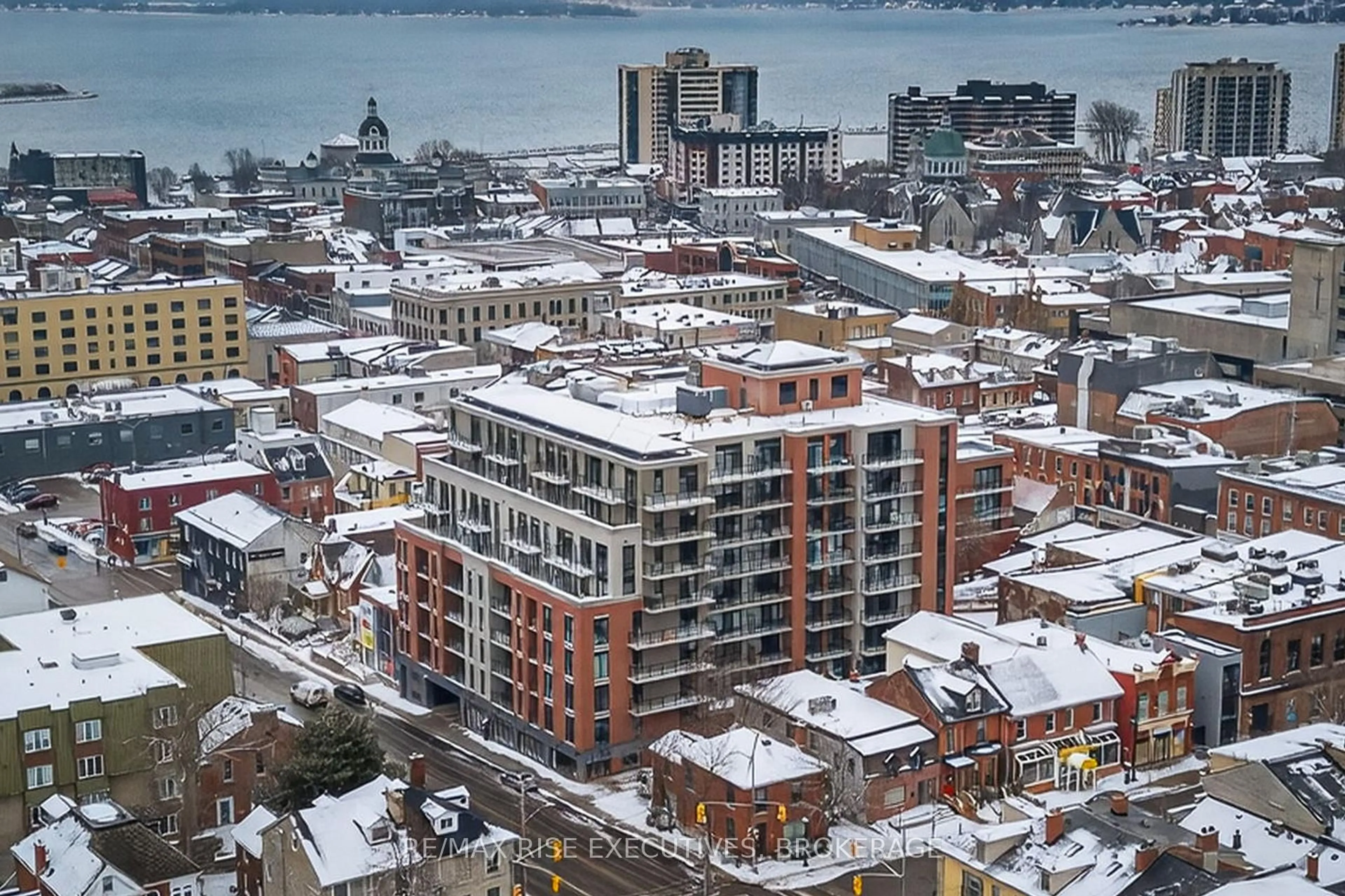 A pic from outside/outdoor area/front of a property/back of a property/a pic from drone, city buildings view from balcony for 223 Princess St #810, Kingston Ontario K7L 1B3