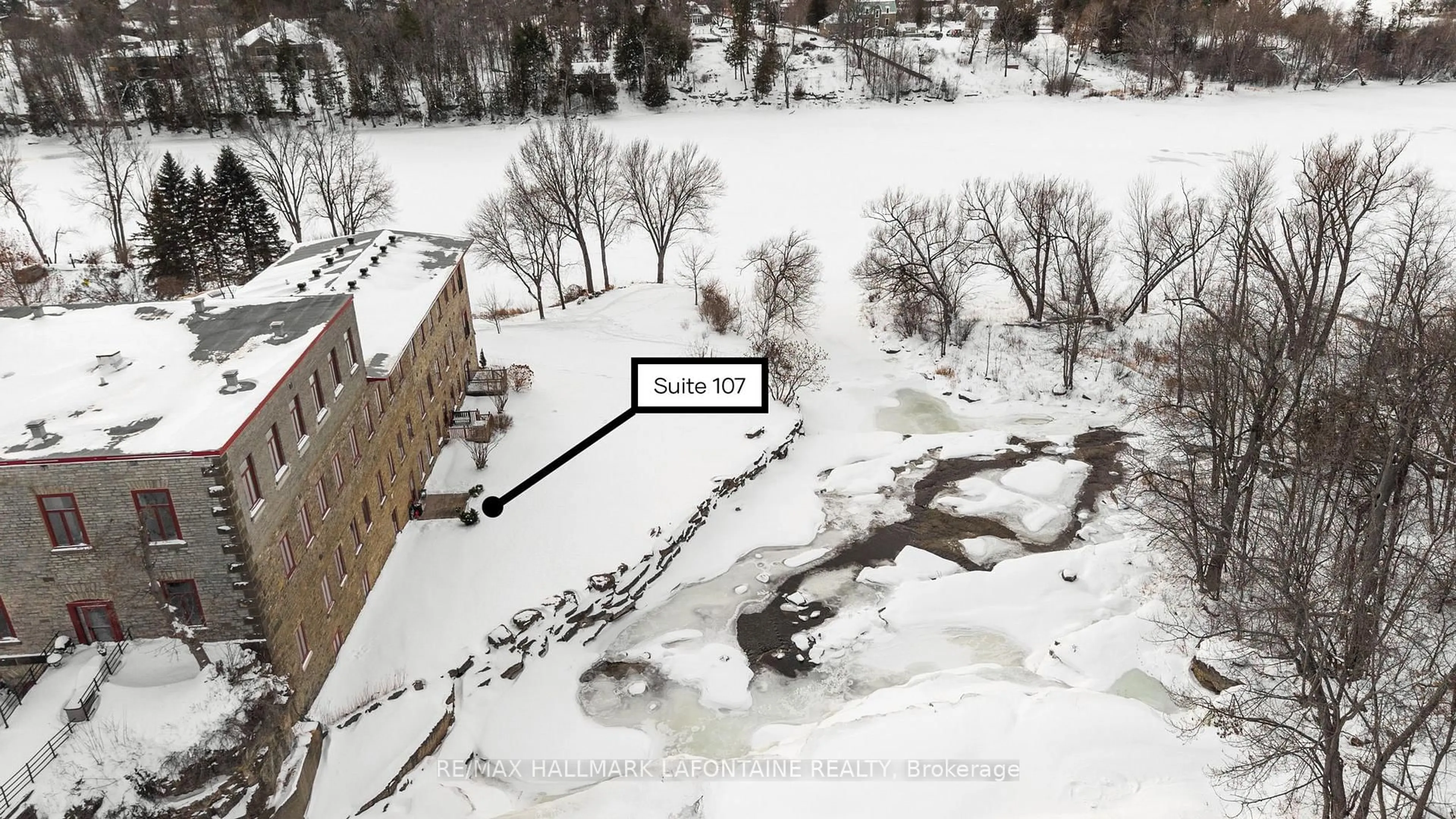 A pic from outside/outdoor area/front of a property/back of a property/a pic from drone, water/lake/river/ocean view for 1 Rosamond St #107, Almonte Ontario K0A 1A0