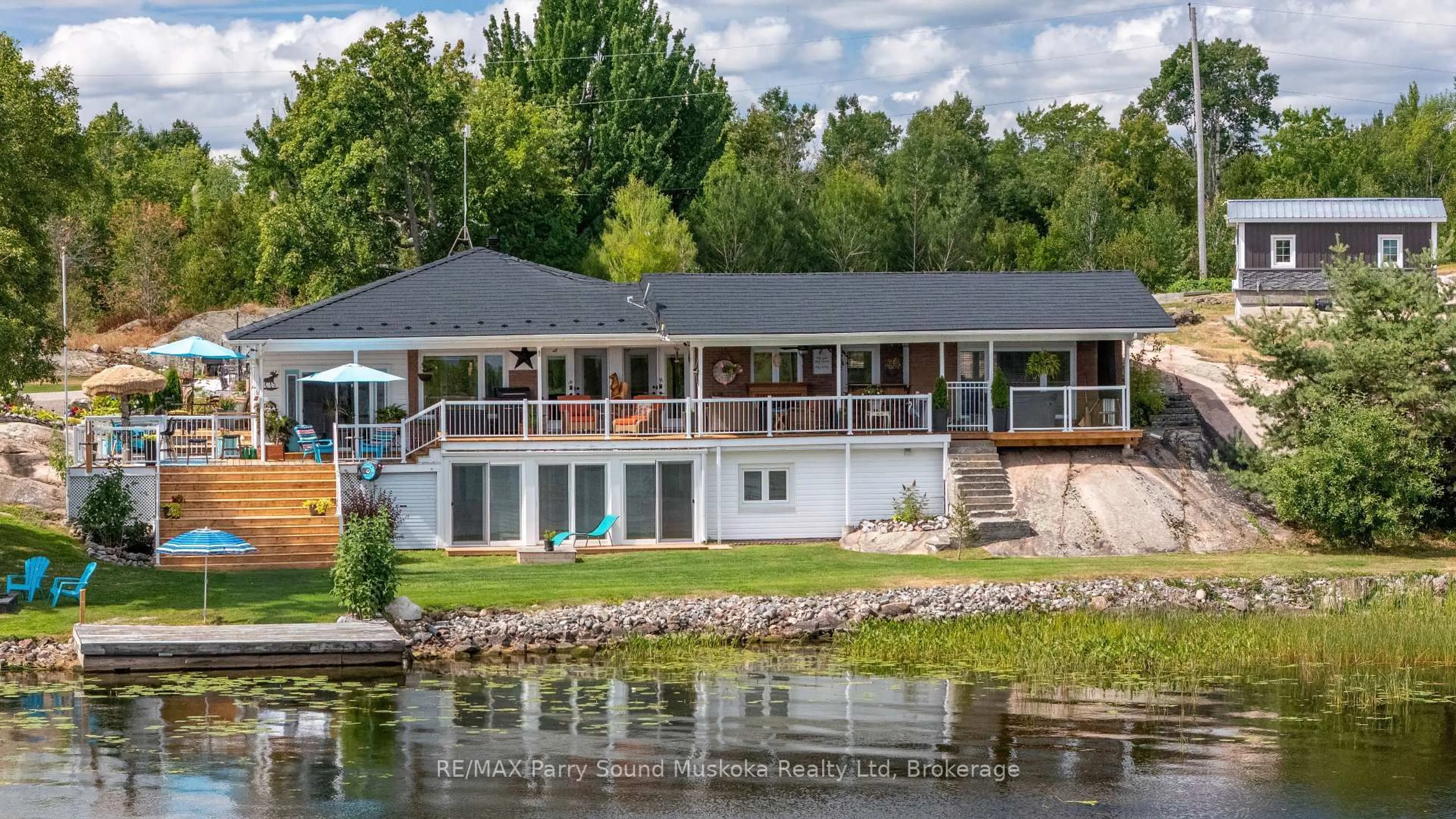 A pic from outside/outdoor area/front of a property/back of a property/a pic from drone, water/lake/river/ocean view for 38 Fortin Dr, West Nipissing Ontario P0H 2M0