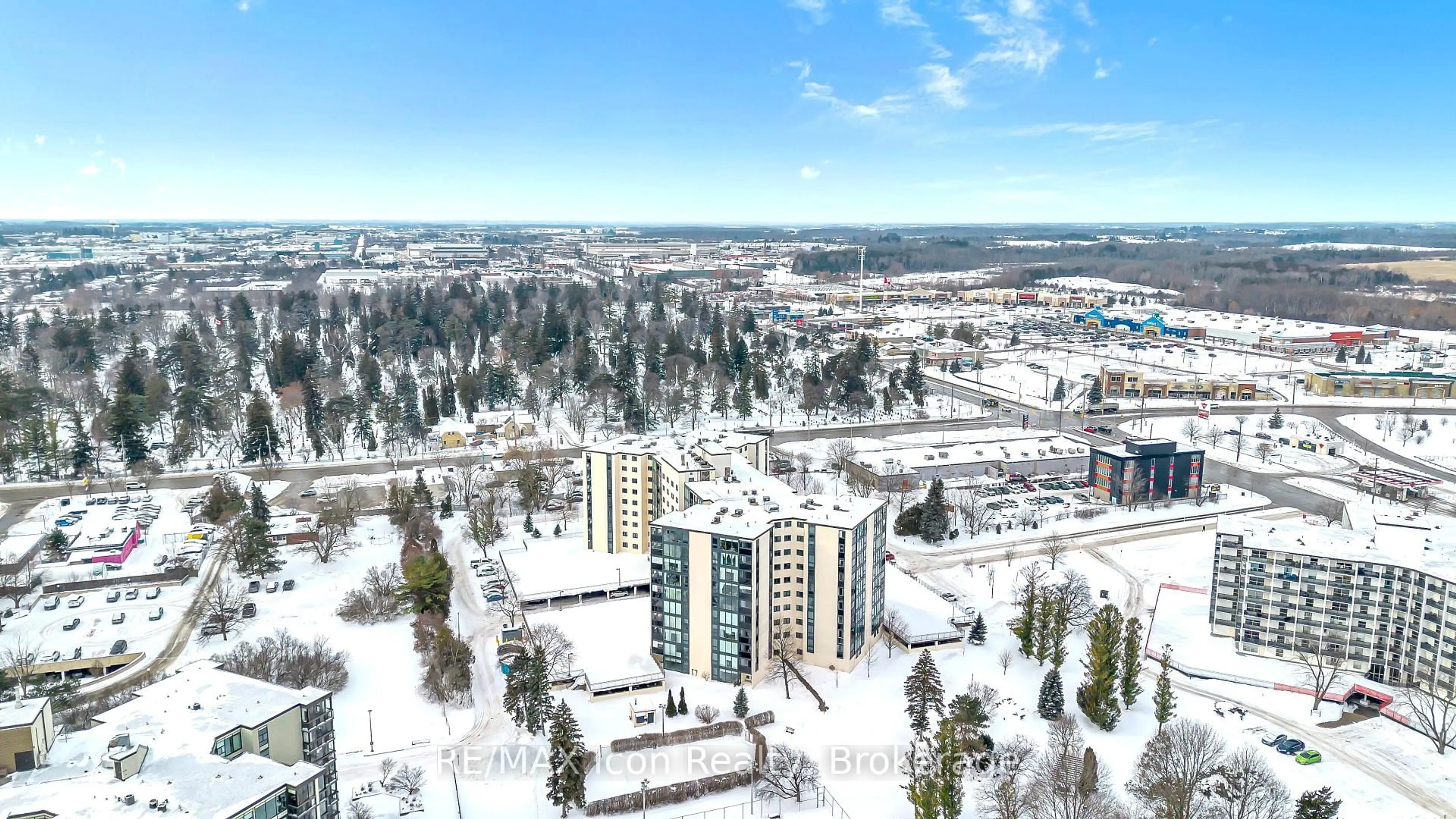 A pic from outside/outdoor area/front of a property/back of a property/a pic from drone, city buildings view from balcony for 19 Woodlawn Rd #303, Guelph Ontario N1H 7B1