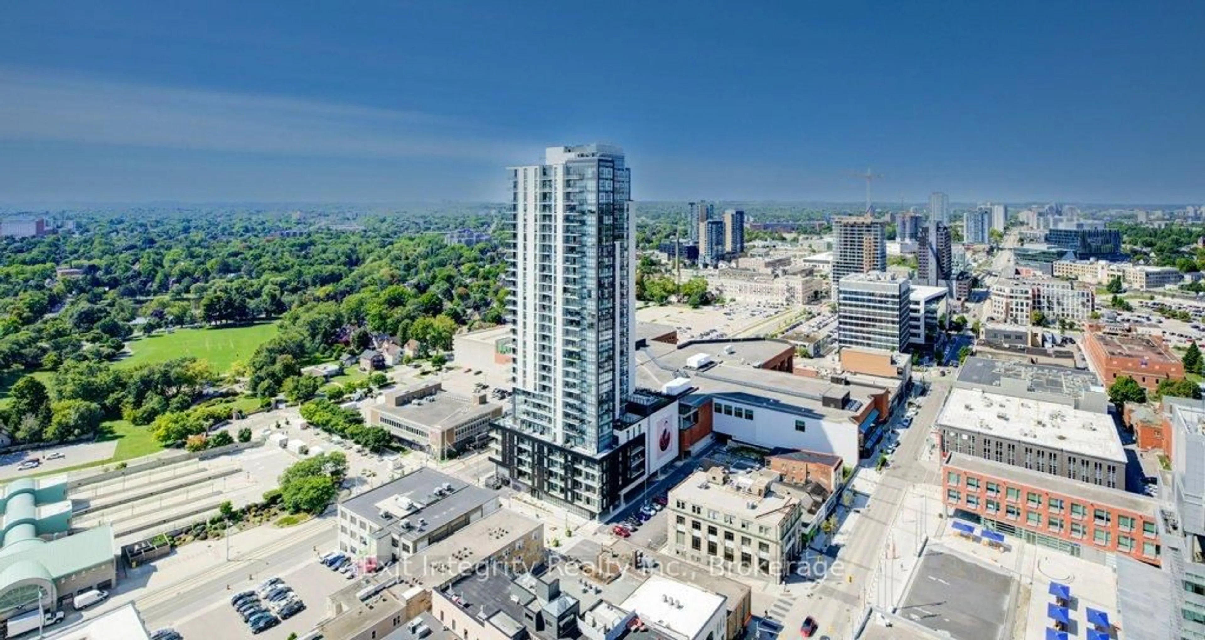 A pic from outside/outdoor area/front of a property/back of a property/a pic from drone, city buildings view from balcony for 55 Duke St #1308, Kitchener Ontario N2H 0C9