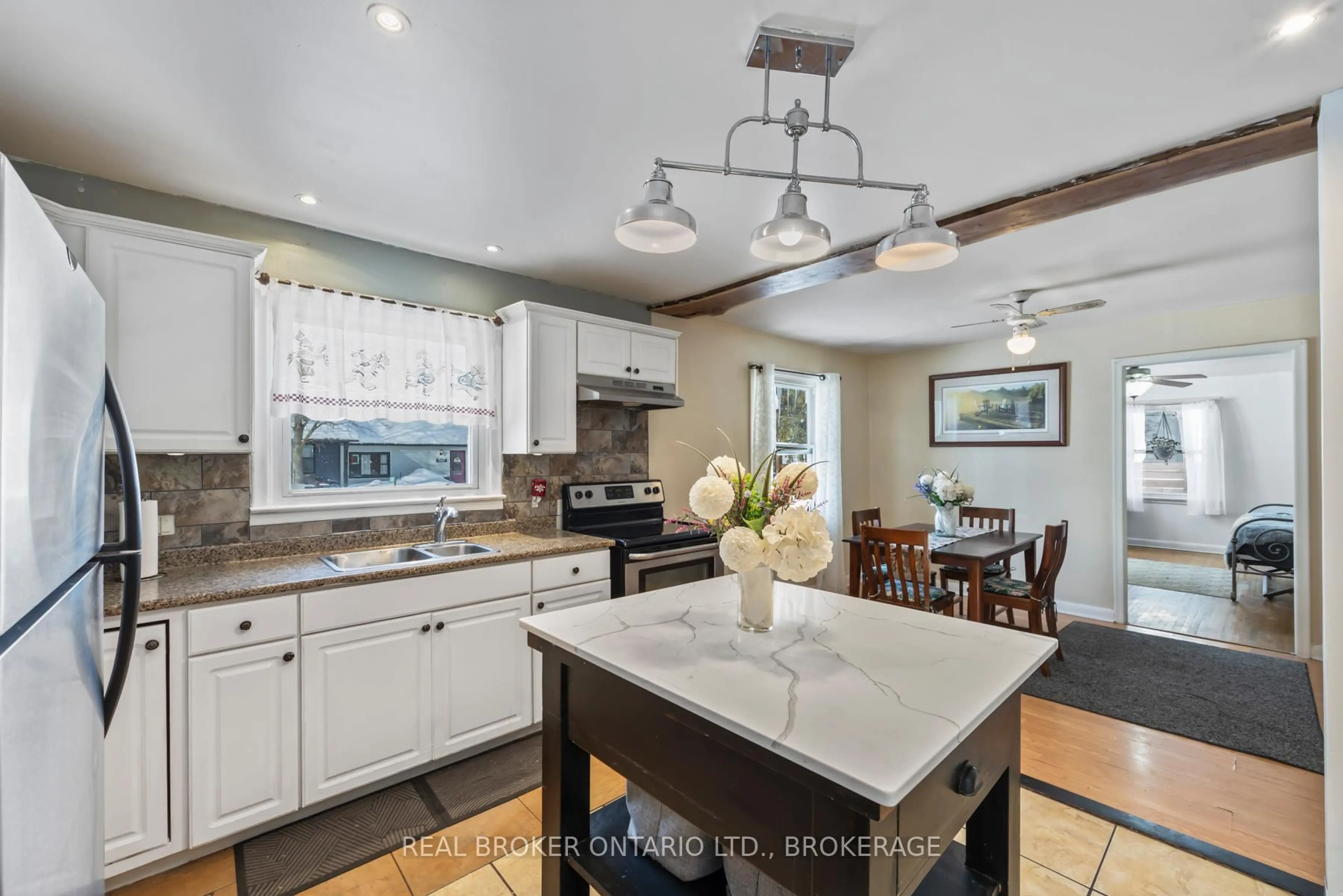 Open concept kitchen, ceramic/tile floor for 4380 William St, Harrowsmith Ontario K0H 1V0