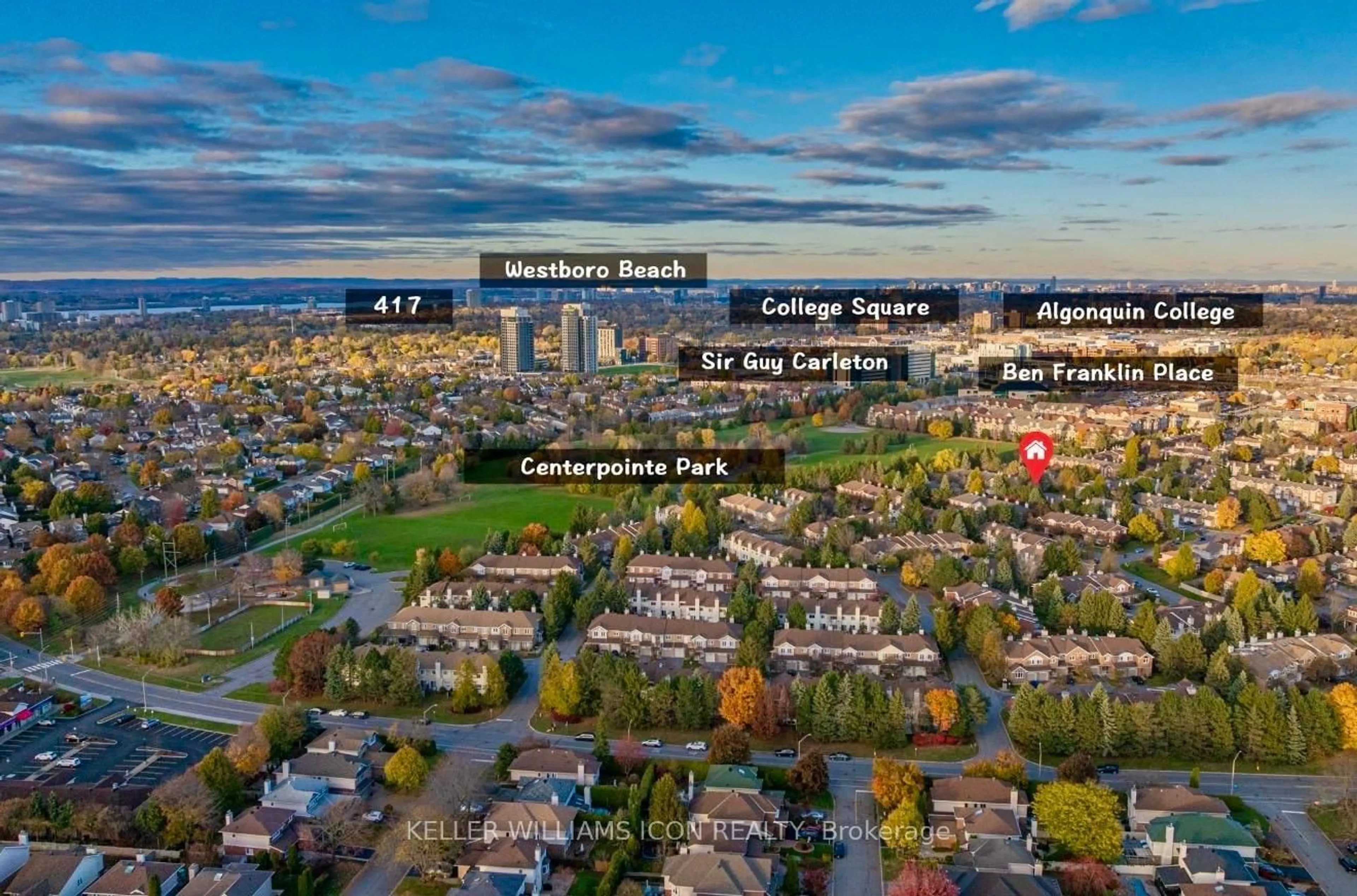 A pic from outside/outdoor area/front of a property/back of a property/a pic from drone, city buildings view from balcony for 83 Wrenwood Cres, Ottawa Ontario K2G 5V5