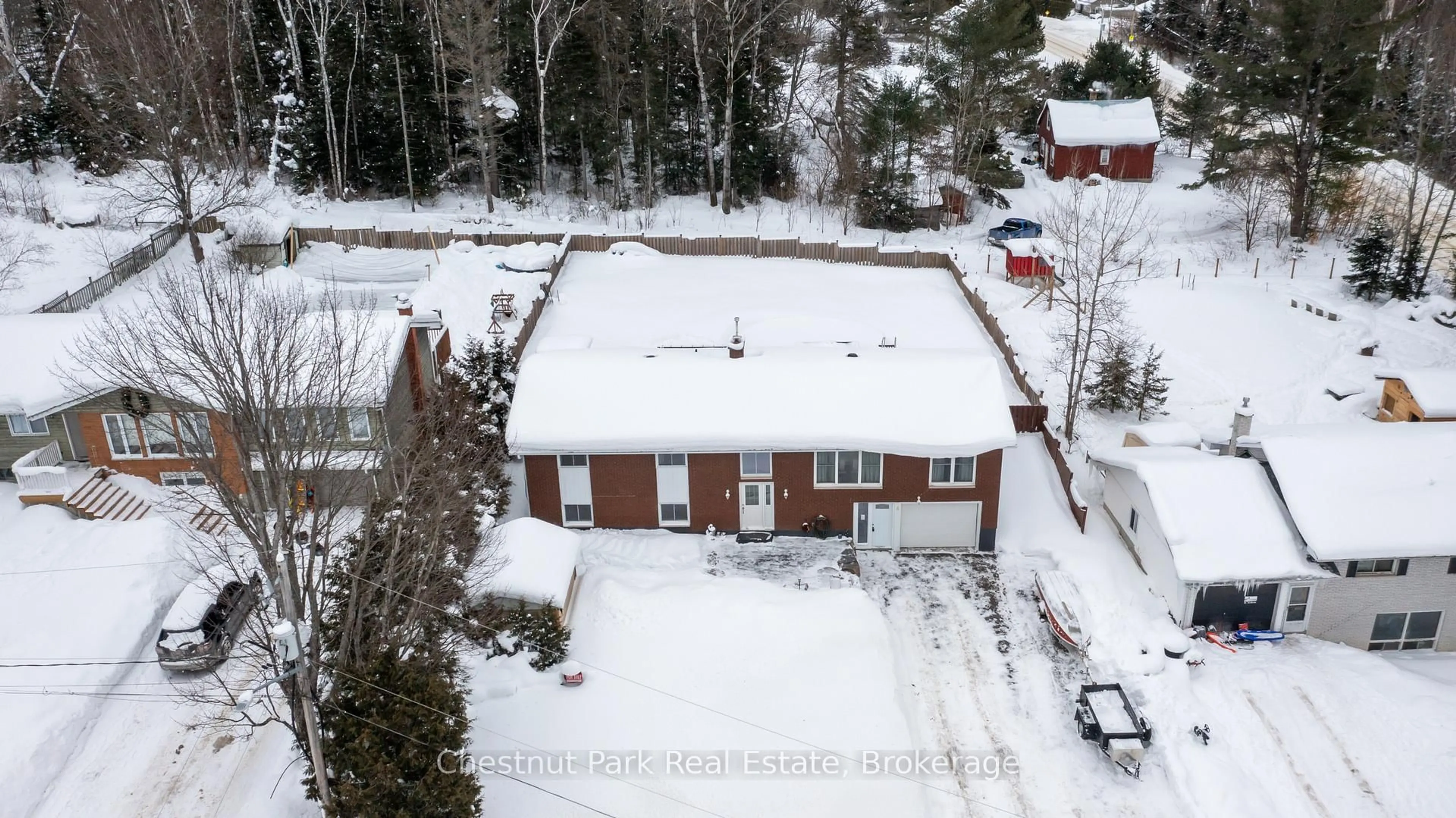 A pic from outside/outdoor area/front of a property/back of a property/a pic from drone, street for 4 Johnston Dr, South River Ontario P0A 1X0