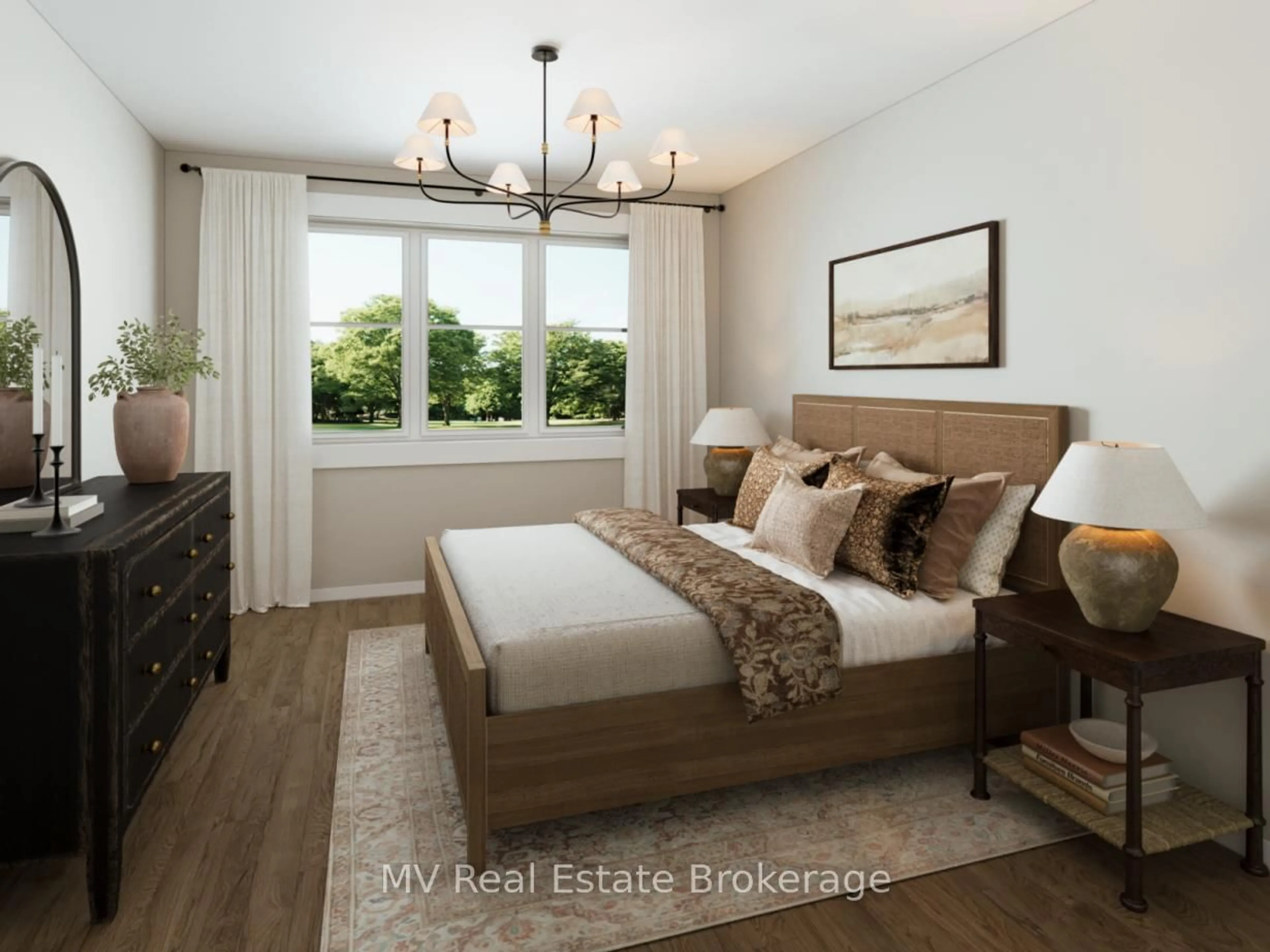 Bedroom with bed, wood/laminate floor for 23 Quibell Lane, Centre Wellington Ontario N0B 1S0