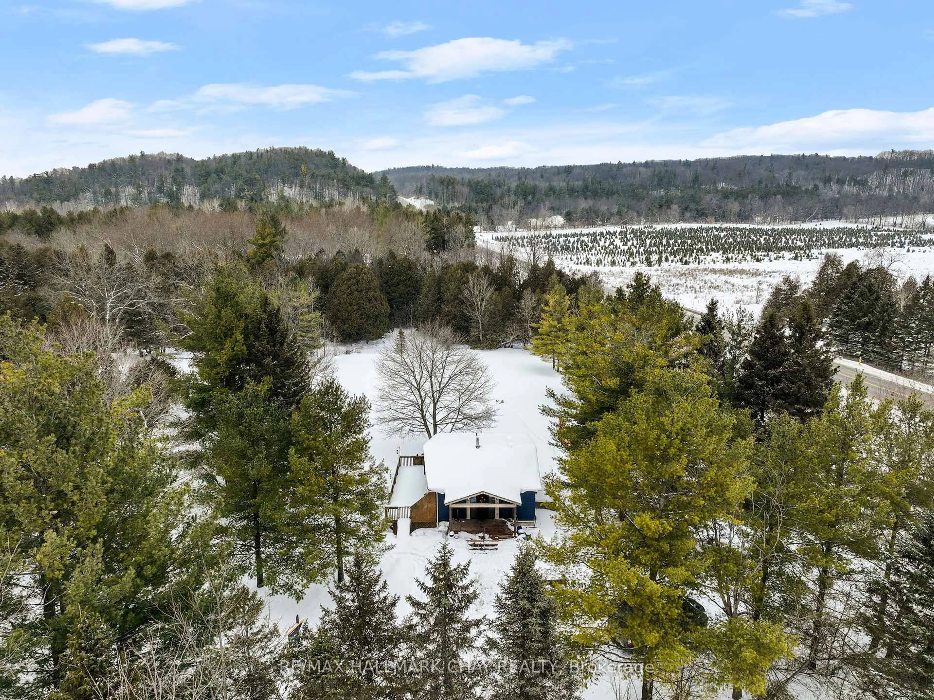 A pic from outside/outdoor area/front of a property/back of a property/a pic from drone, forest/trees view for 1 Pine River Cres, Mulmur Ontario L9V 3H2