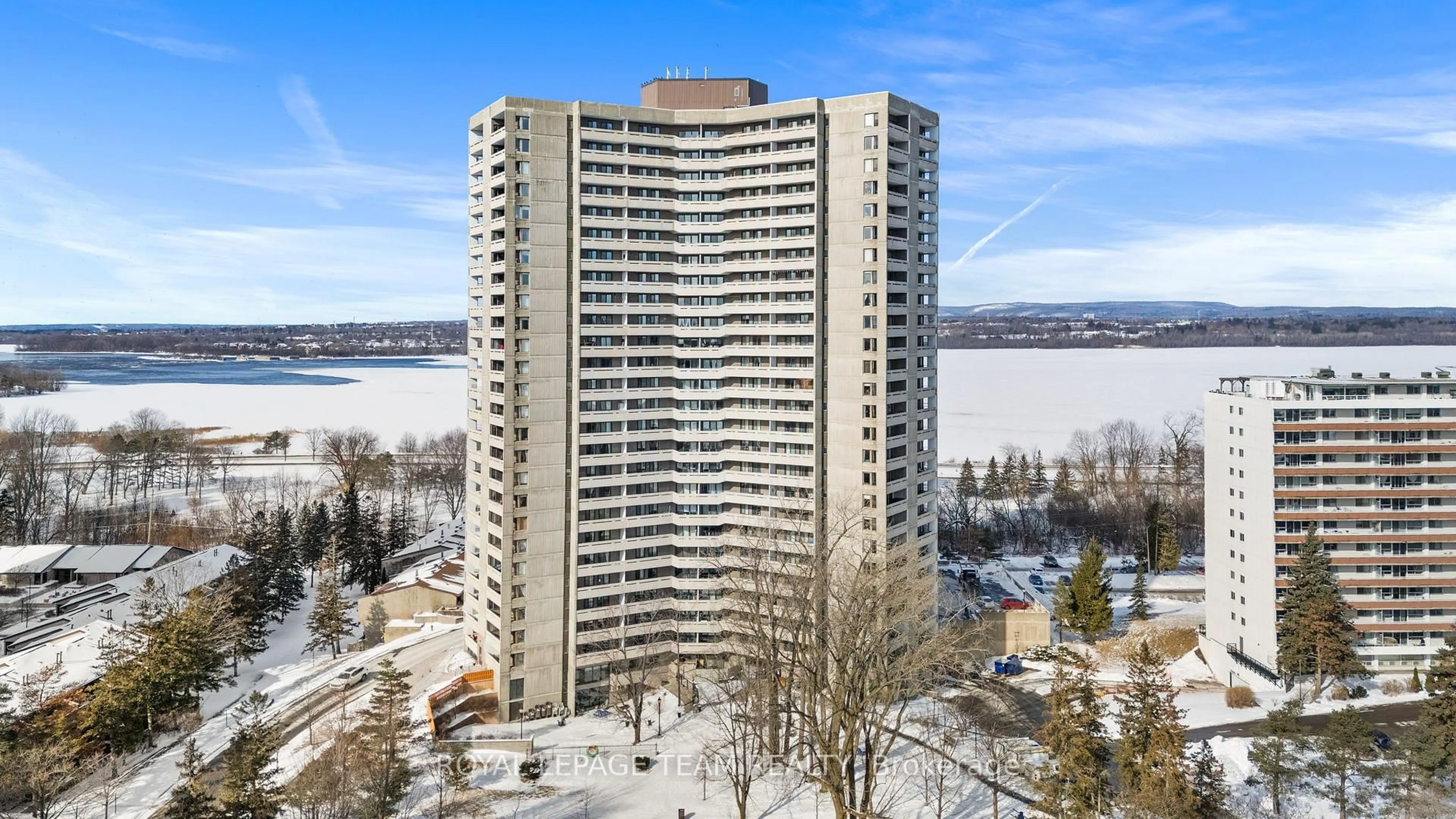 A pic from outside/outdoor area/front of a property/back of a property/a pic from drone, water/lake/river/ocean view for 1081 Ambleside Dr #1101, Ottawa Ontario K2B 8C8