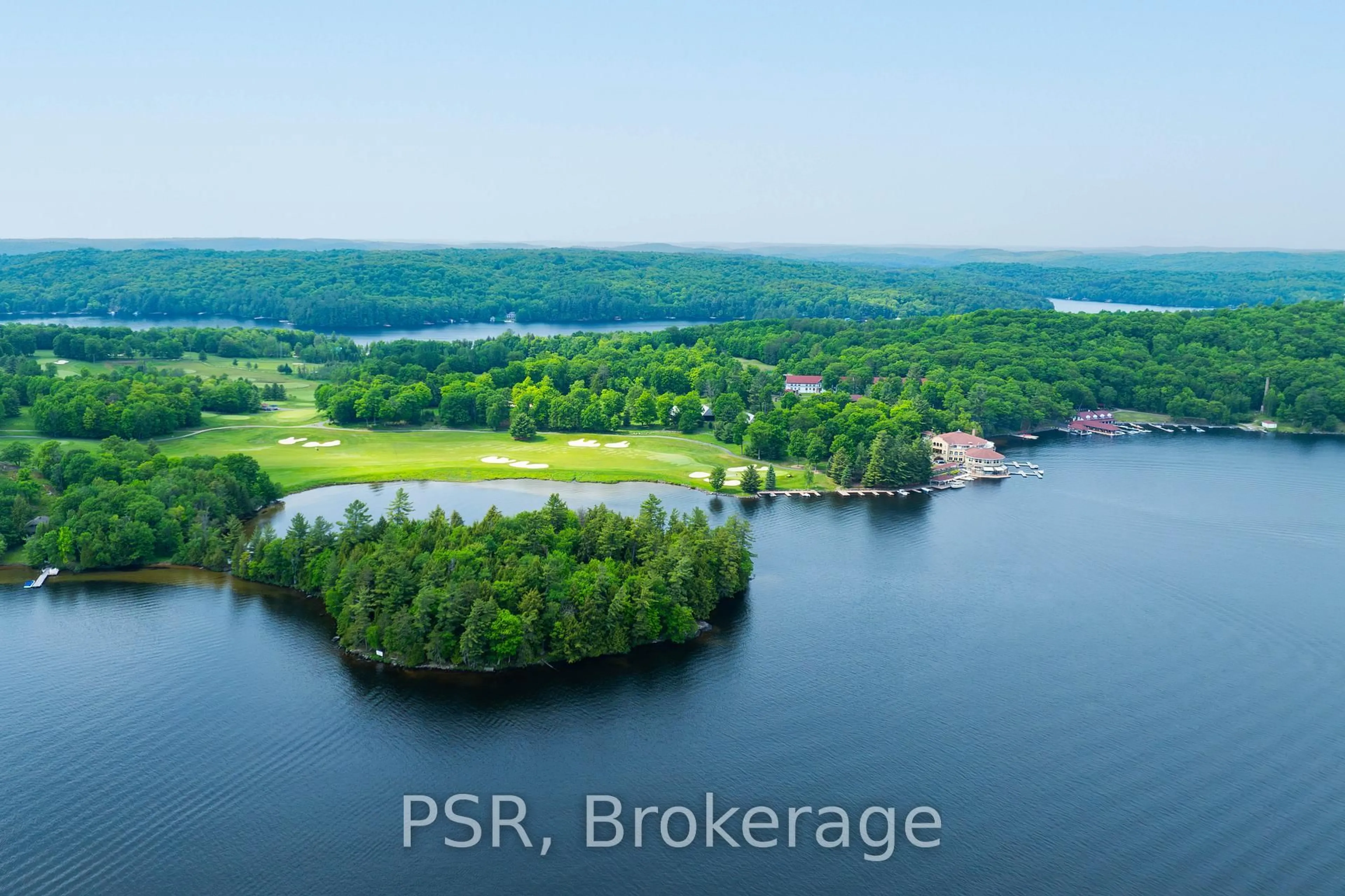A pic from outside/outdoor area/front of a property/back of a property/a pic from drone, water/lake/river/ocean view for 12 Bigwin Island #221, Lake of Bays Ontario P0B 1A0