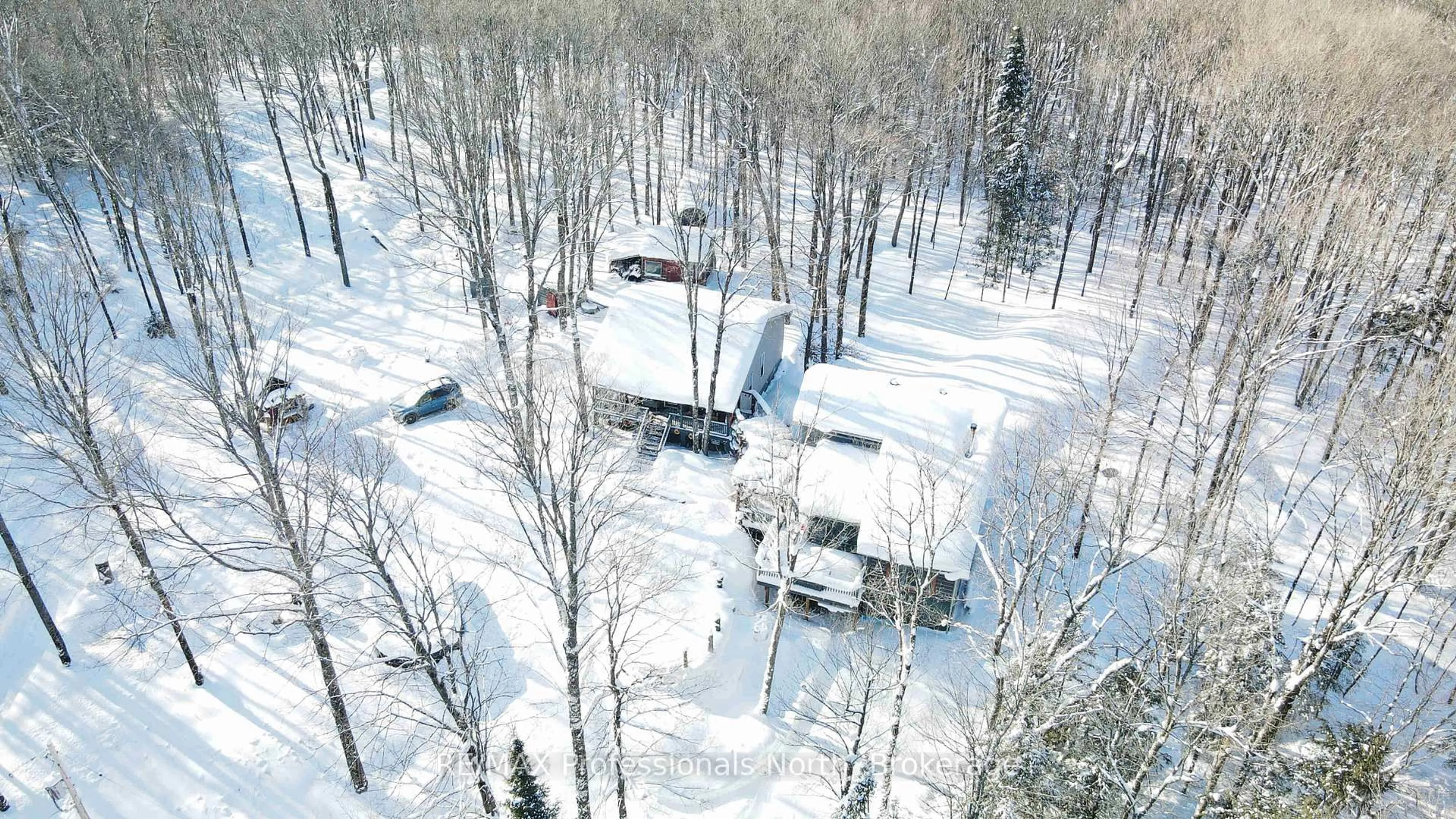 A pic from outside/outdoor area/front of a property/back of a property/a pic from drone, forest/trees view for 17502 118 Highway, Highlands East Ontario K0L 2V0