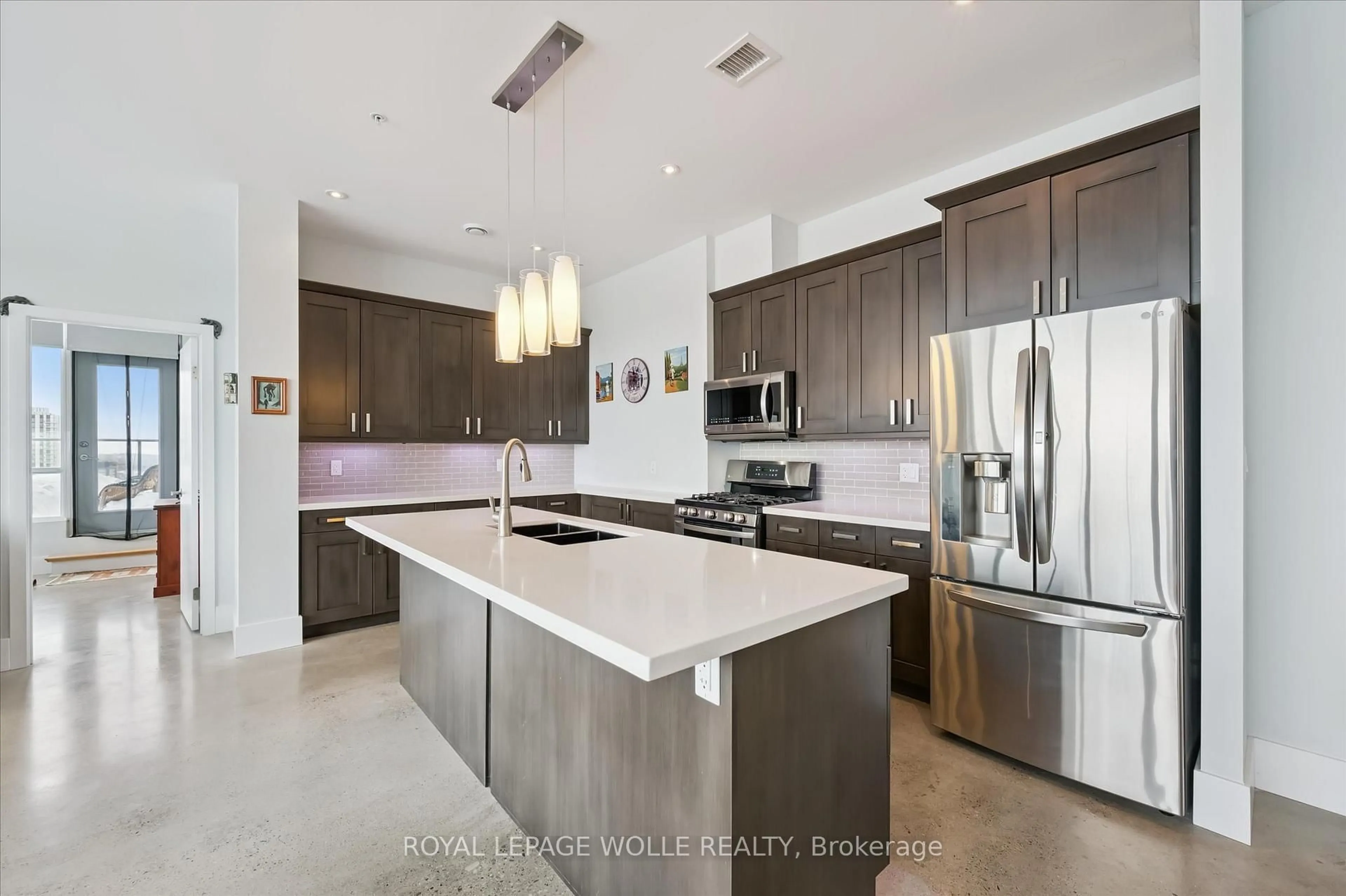 Contemporary kitchen, ceramic/tile floor for 1 Victoria St #1904, Kitchener Ontario N2G 0B5