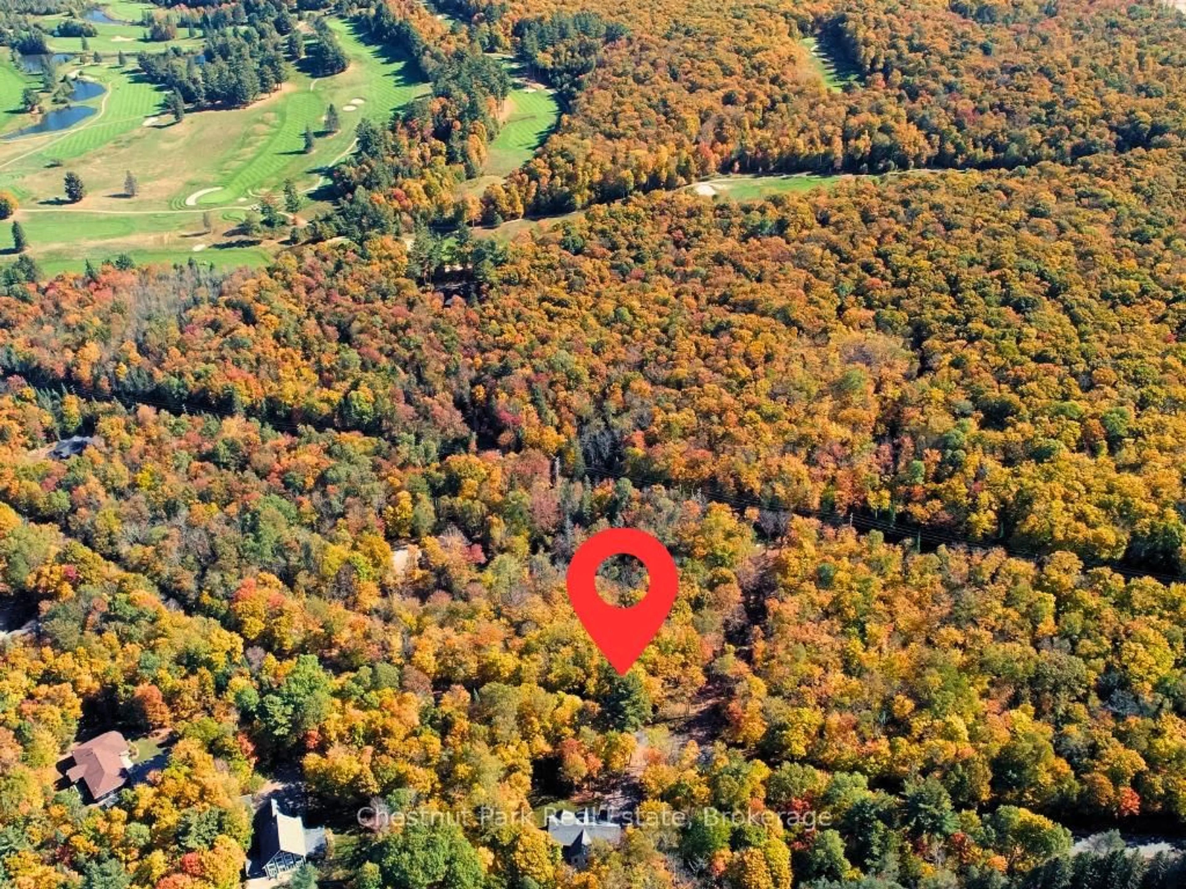 A pic from outside/outdoor area/front of a property/back of a property/a pic from drone, forest/trees view for 384 Golf Course Rd, Huntsville Ontario P1H 1N8