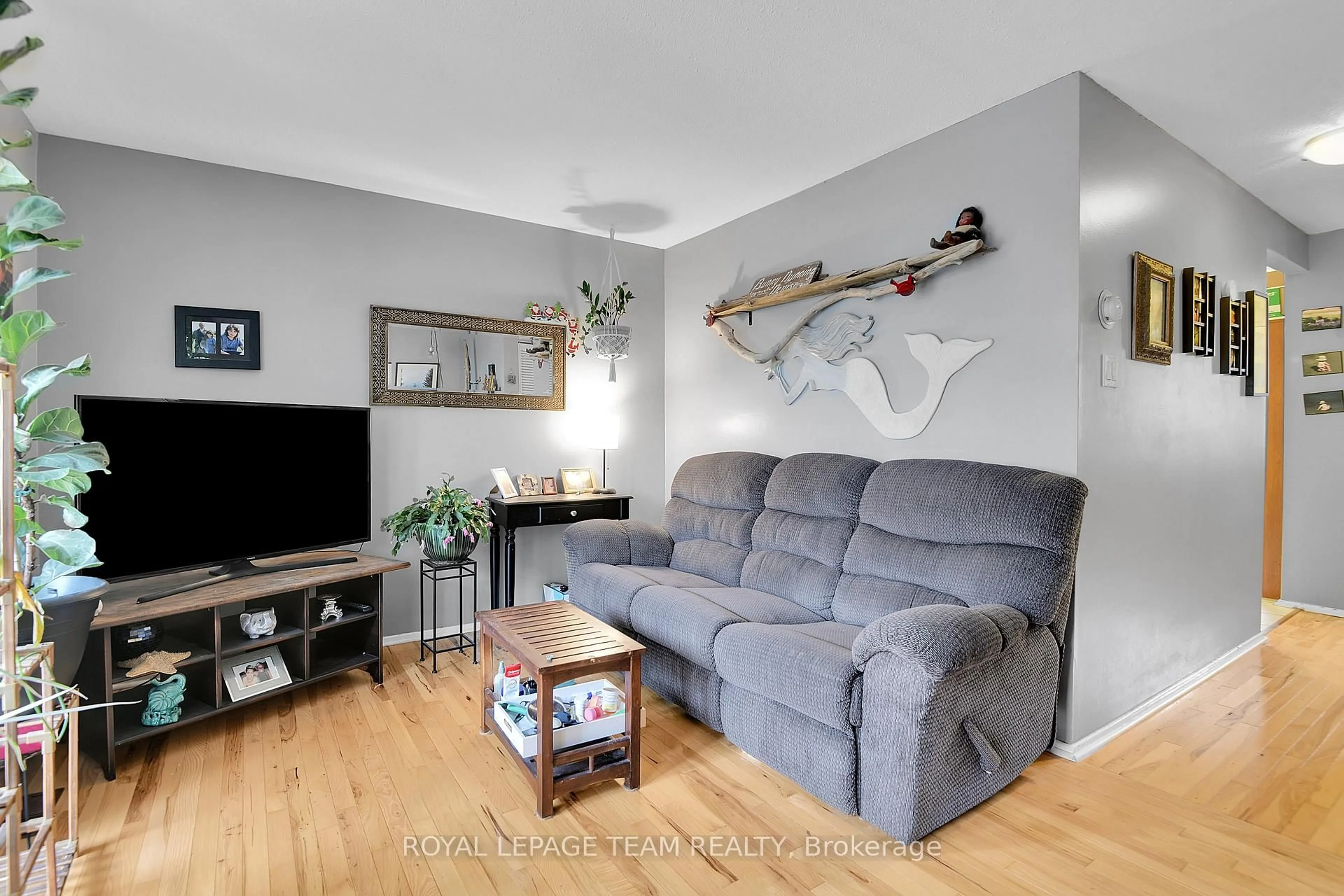 Living room with furniture, wood/laminate floor for 902 Elmsmere Rd #B, Ottawa Ontario K1J 7T6