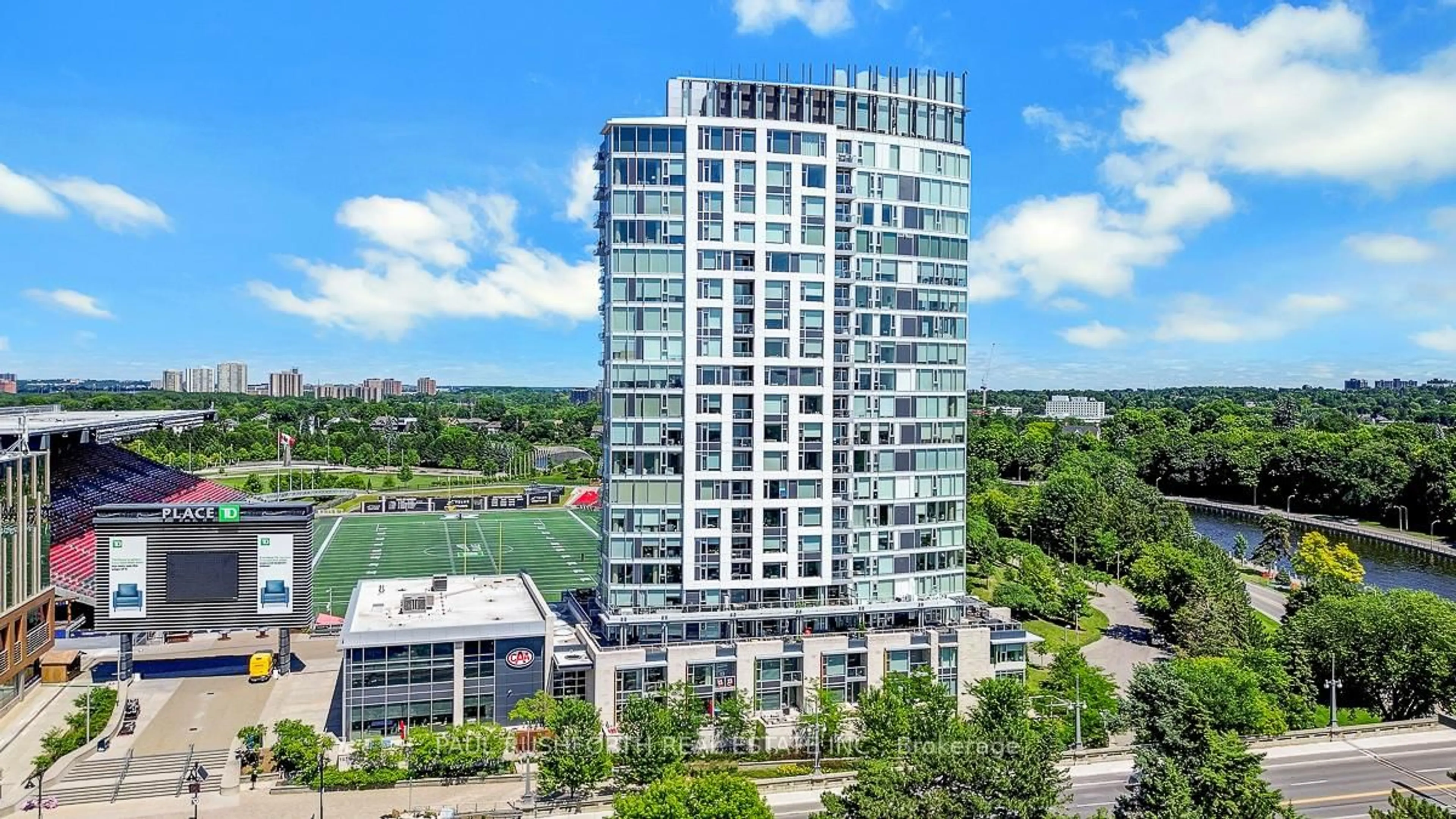A pic from outside/outdoor area/front of a property/back of a property/a pic from drone, city buildings view from balcony for 1035 Bank St #104, Ottawa Ontario K1S 5K3