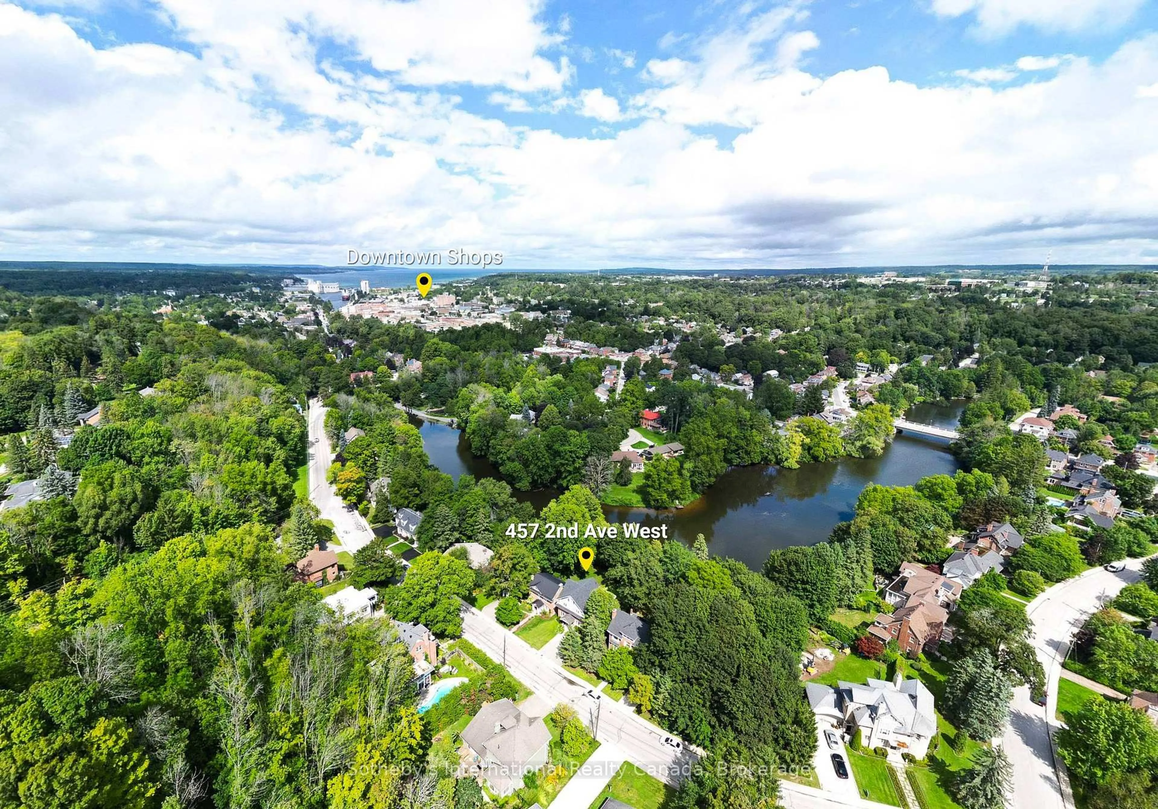 A pic from outside/outdoor area/front of a property/back of a property/a pic from drone, water/lake/river/ocean view for 457 2nd Ave, Owen Sound Ontario N4K 4L9
