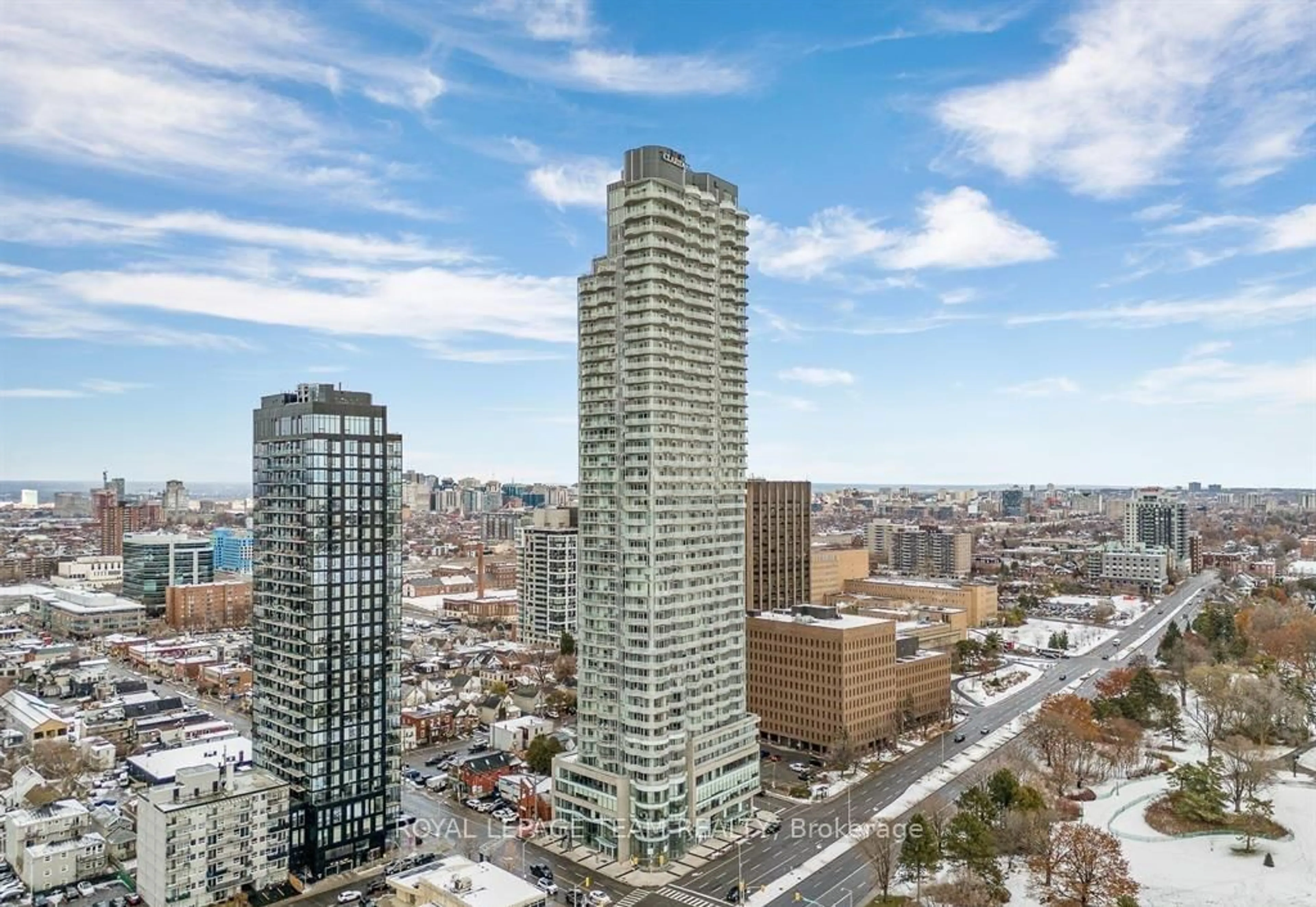 A pic from outside/outdoor area/front of a property/back of a property/a pic from drone, city buildings view from balcony for 805 Carling Ave #1502, Ottawa Ontario K1S 5W9