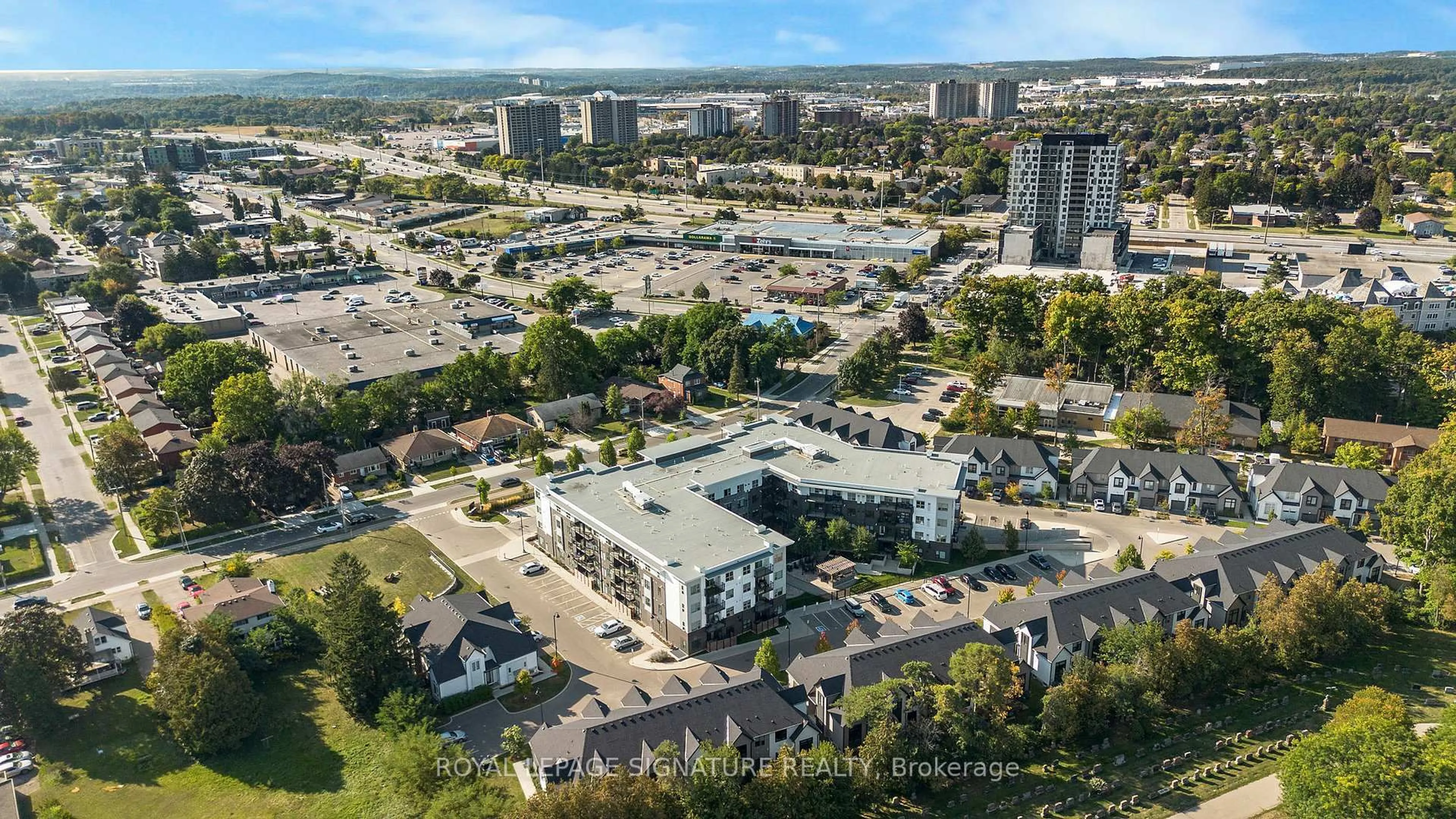 A pic from outside/outdoor area/front of a property/back of a property/a pic from drone, city buildings view from balcony for 110 Fergus Ave #211, Kitchener Ontario N2A 0K9