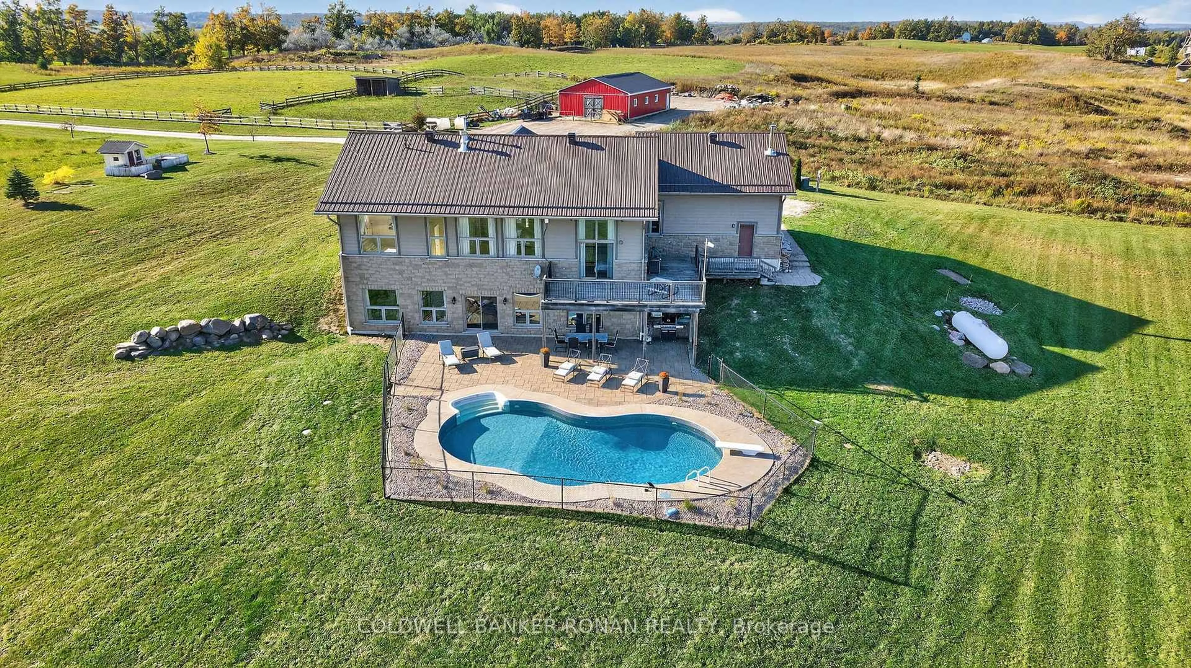 A pic from outside/outdoor area/front of a property/back of a property/a pic from drone, water/lake/river/ocean view for 796271 3rd Line, Mulmur Ontario L9V 0H2