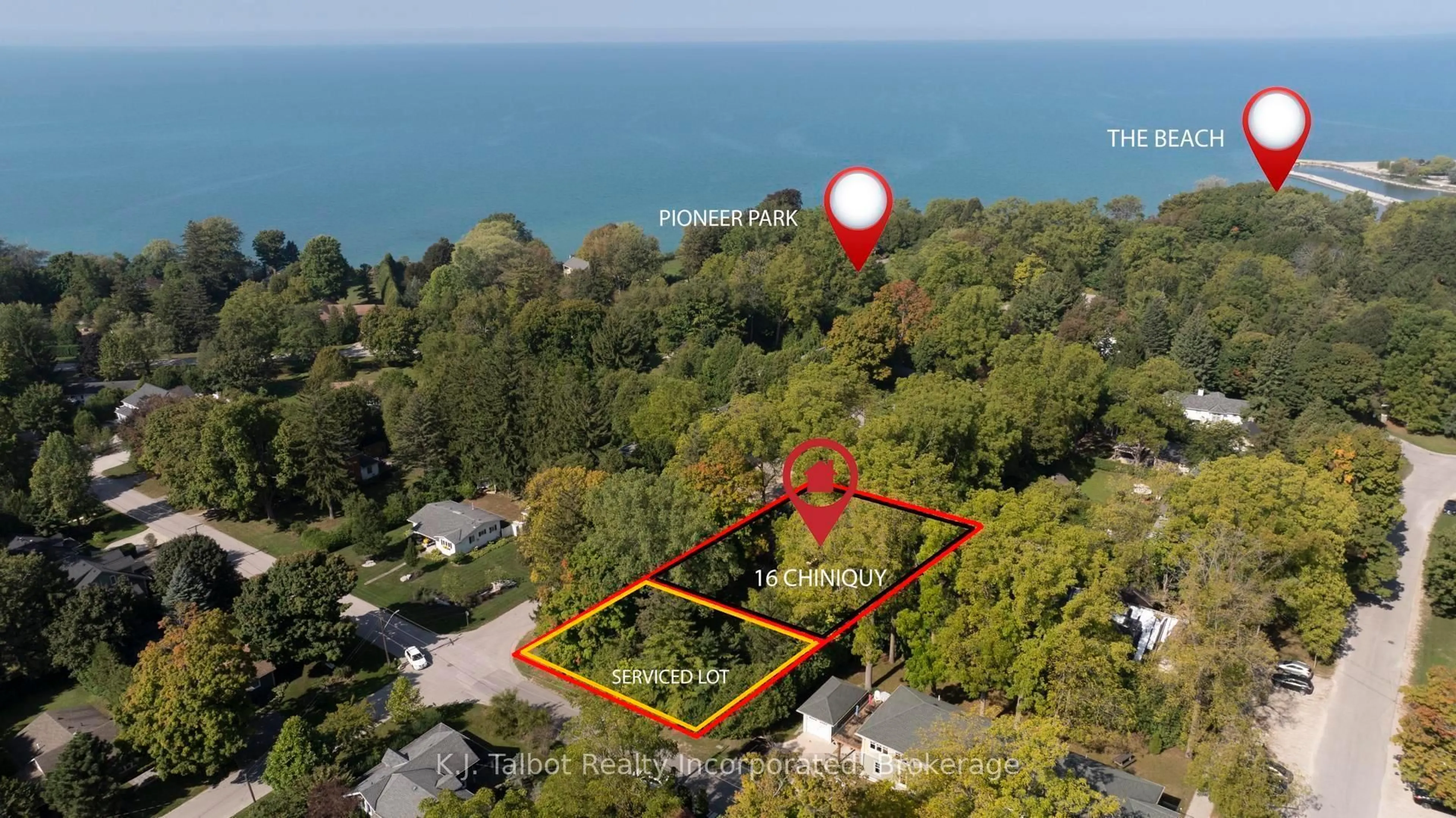 A pic from outside/outdoor area/front of a property/back of a property/a pic from drone, water/lake/river/ocean view for 14 & 16 Chiniquy St, Bluewater Ontario N0M 1G0