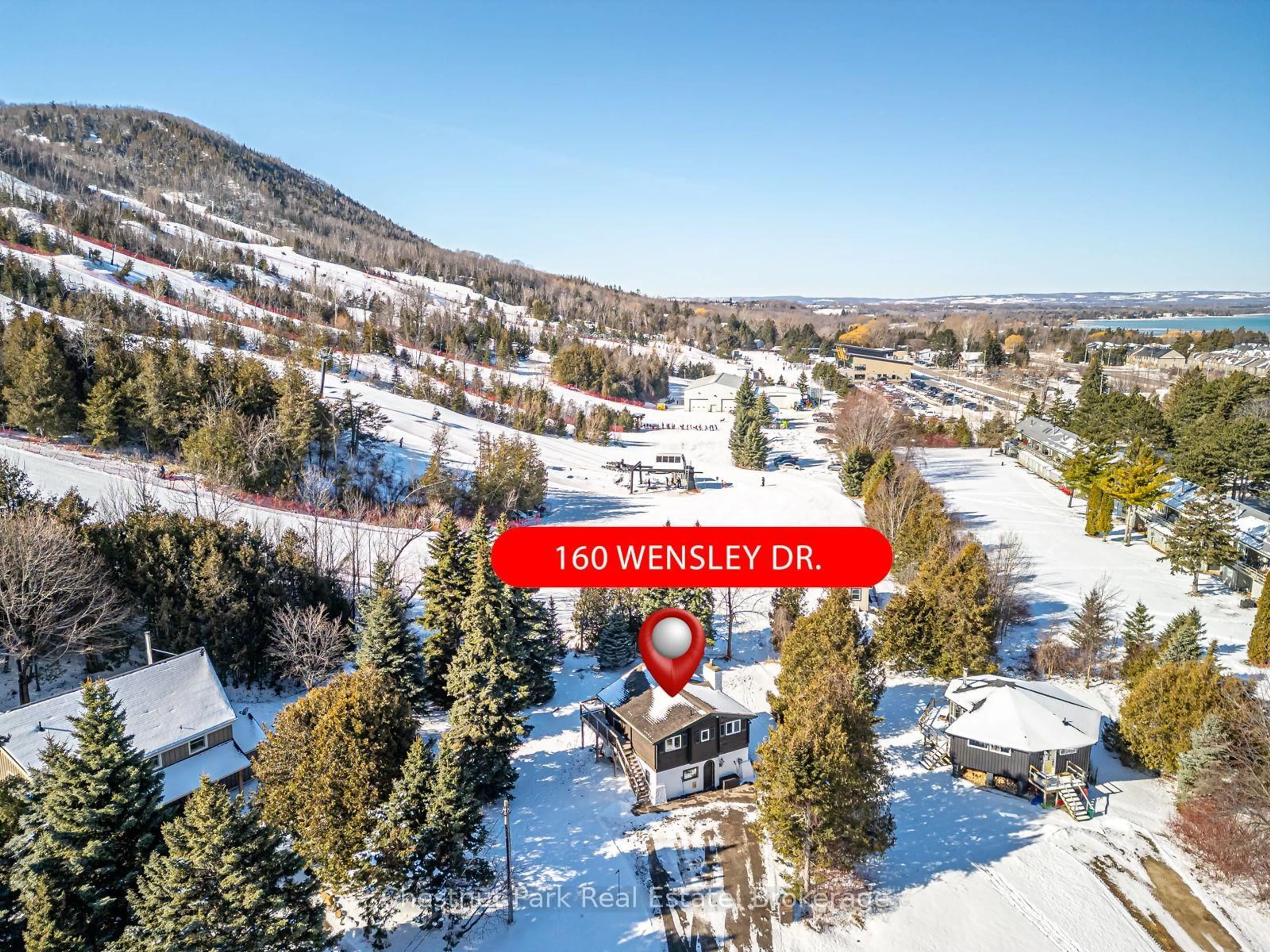 A pic from outside/outdoor area/front of a property/back of a property/a pic from drone, mountain view for 160 Wensley Dr, Blue Mountains Ontario N0H 1J0