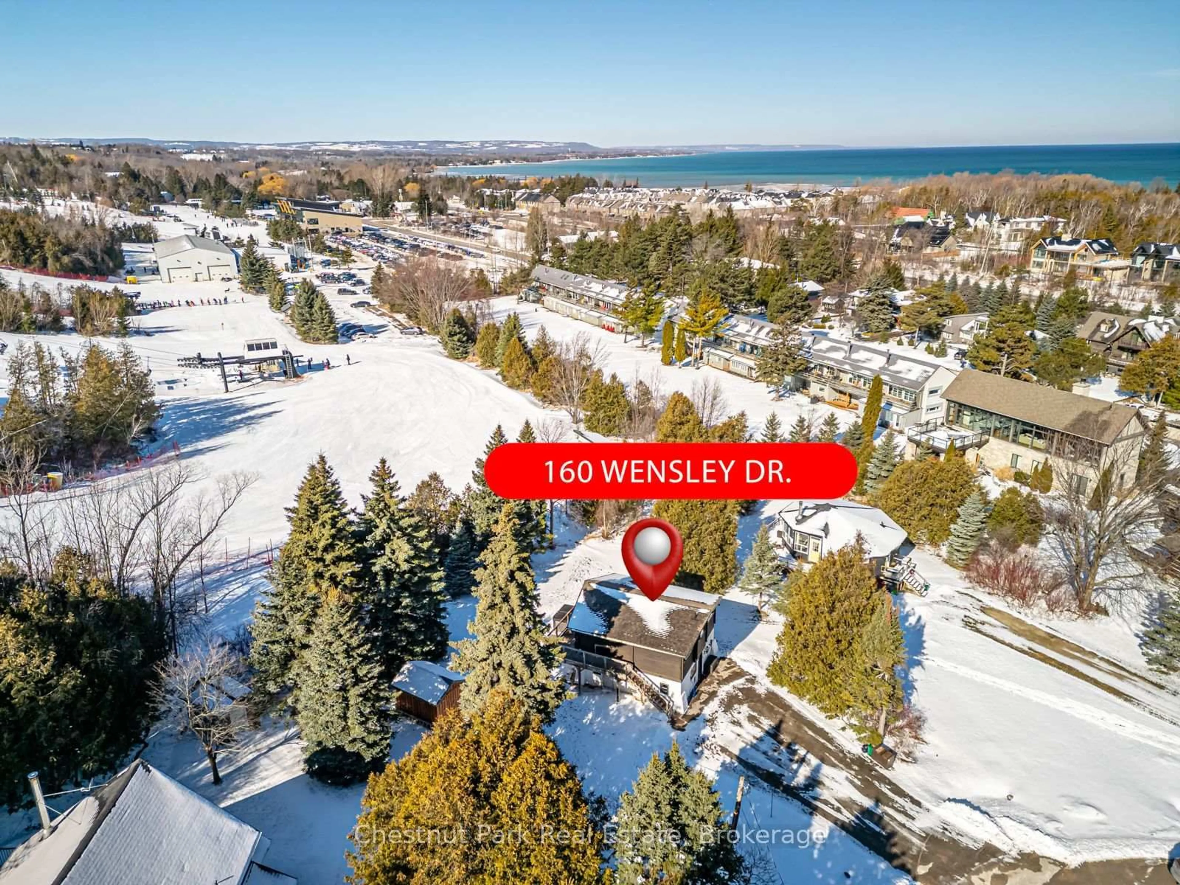 A pic from outside/outdoor area/front of a property/back of a property/a pic from drone, water/lake/river/ocean view for 160 Wensley Dr, Blue Mountains Ontario N0H 1J0