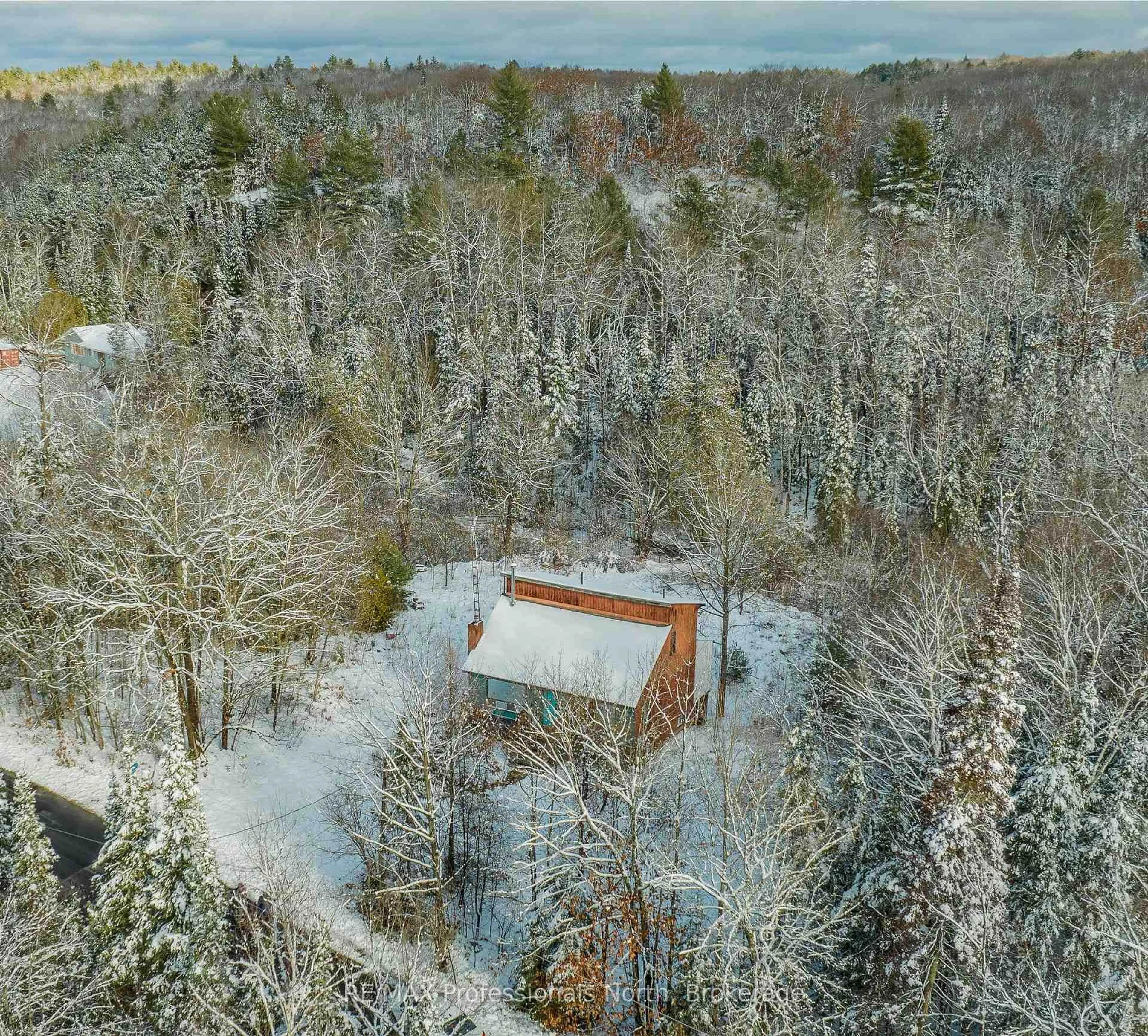 A pic from outside/outdoor area/front of a property/back of a property/a pic from drone, forest/trees view for 1125 Fairy Falls Rd, Lake of Bays Ontario P0B 1A0