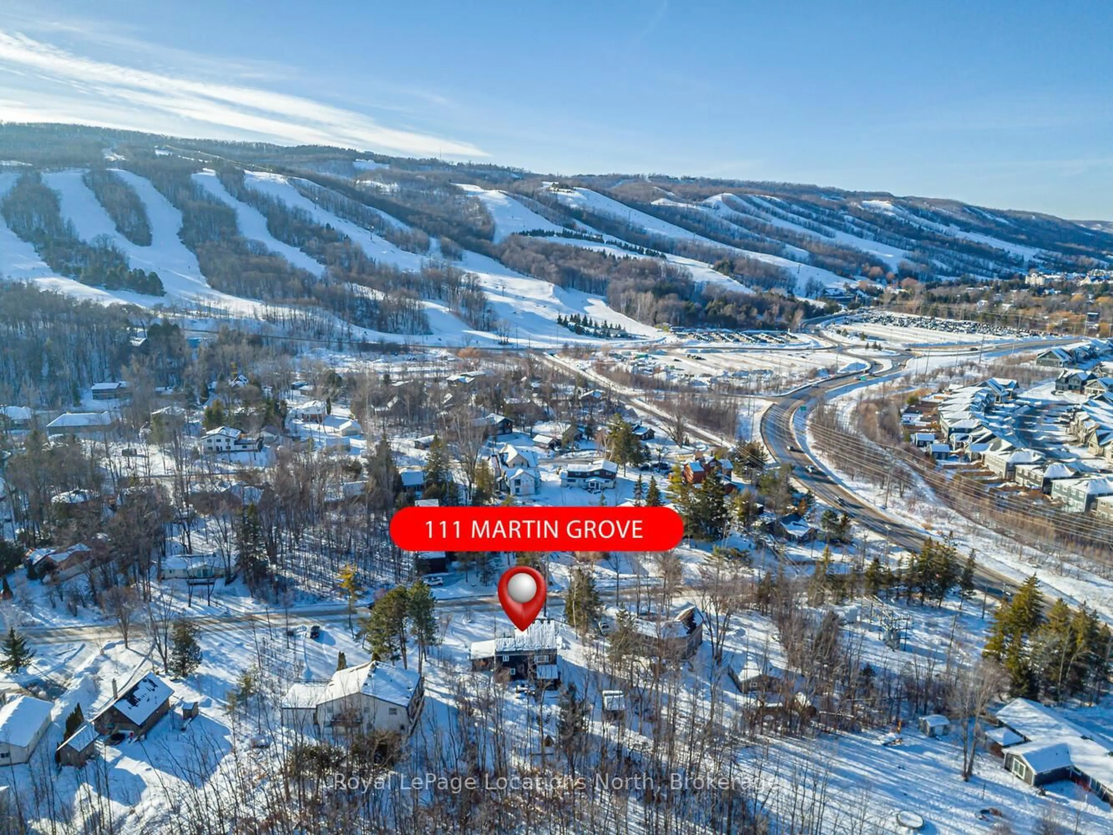 A pic from outside/outdoor area/front of a property/back of a property/a pic from drone, mountain view for 111 Martin Grve, Blue Mountains Ontario L9Y 0N5