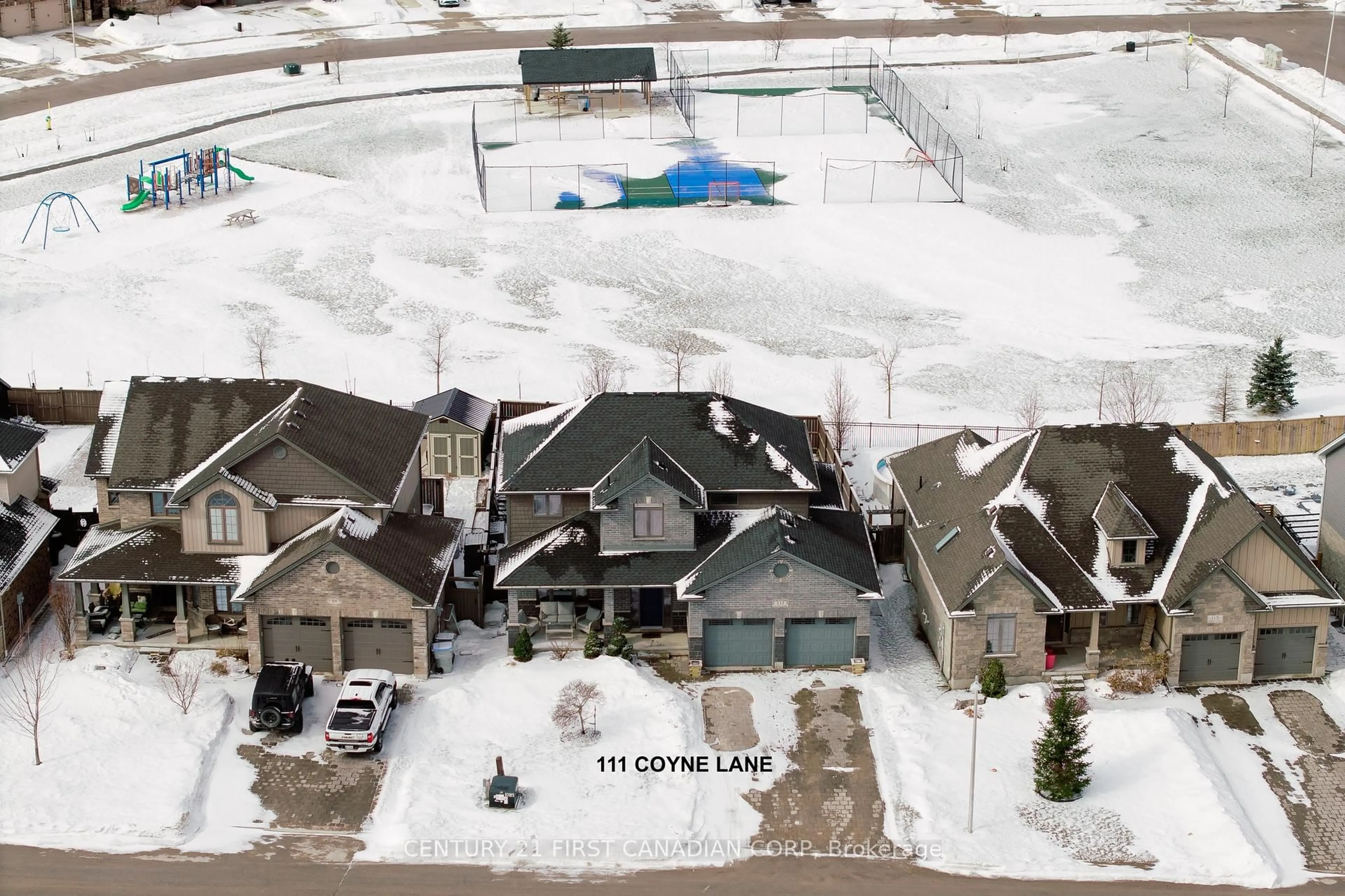 A pic from outside/outdoor area/front of a property/back of a property/a pic from drone, street for 111 Coyne Lane, Lucan Biddulph Ontario N0M 2J0