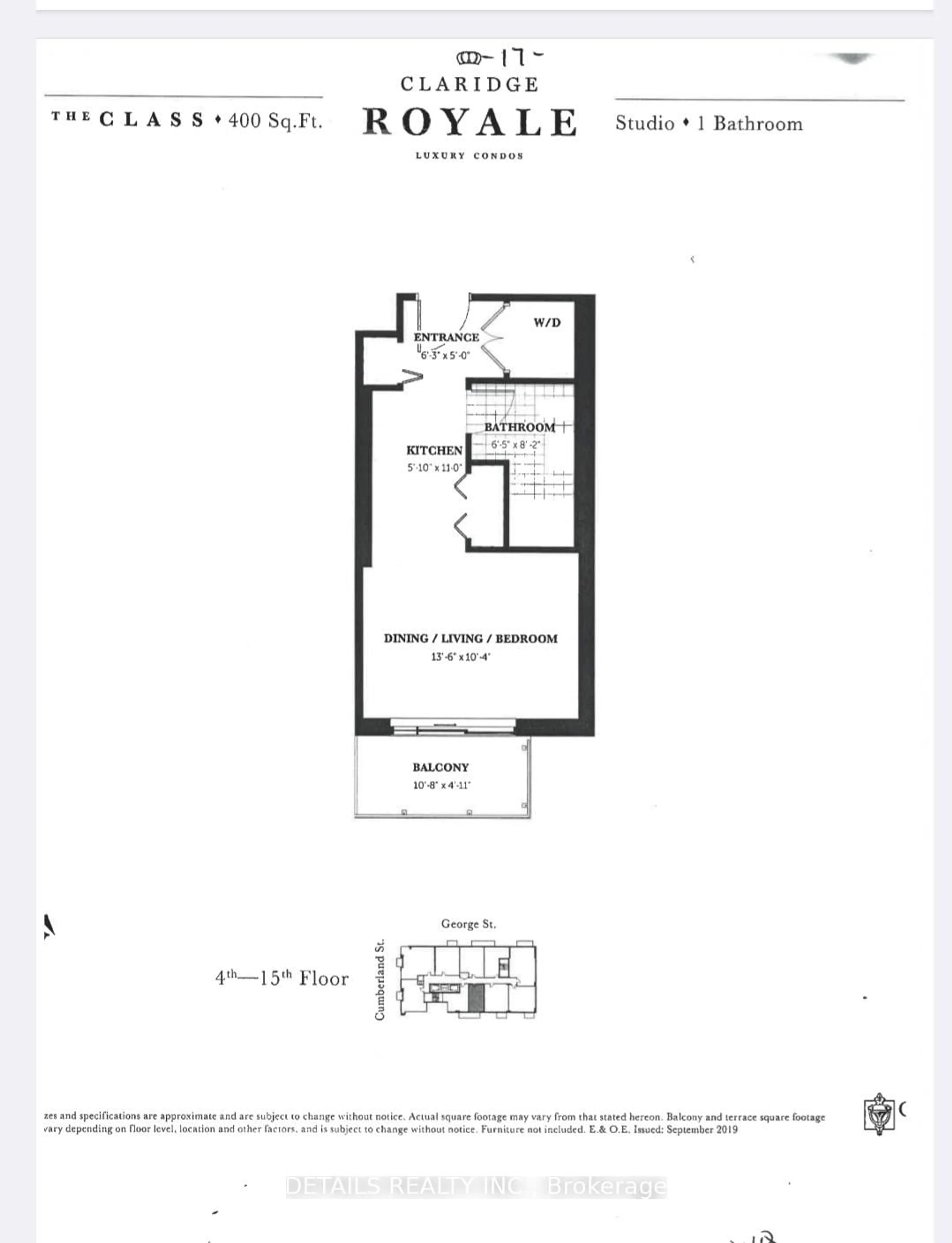 Floor plan for 180 George St #410, Ottawa Ontario K1N 0G8
