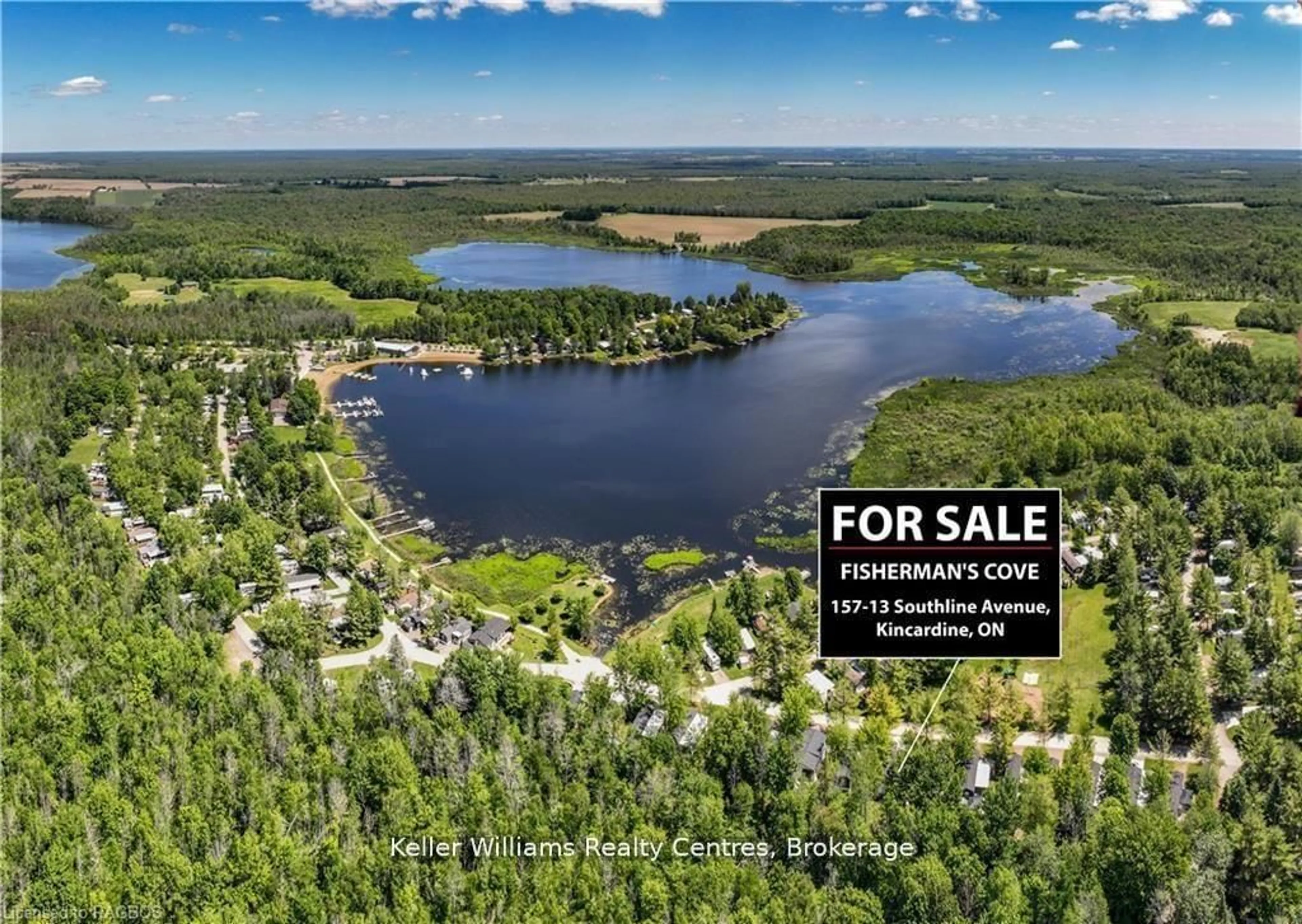 A pic from outside/outdoor area/front of a property/back of a property/a pic from drone, water/lake/river/ocean view for 13 Southline Ave #157, Huron-Kinloss Ontario N2Z 2X5