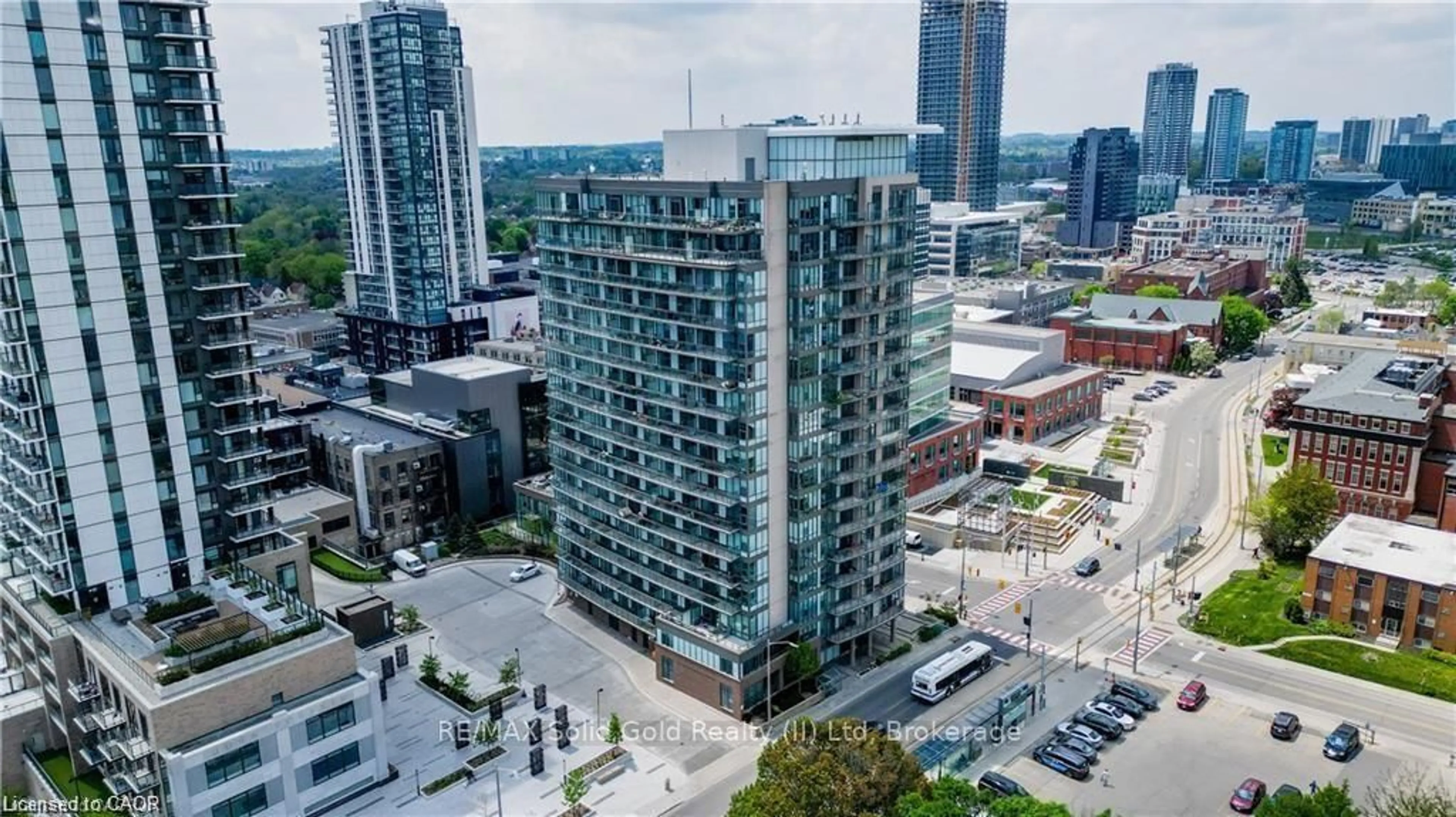 A pic from outside/outdoor area/front of a property/back of a property/a pic from drone, city buildings view from balcony for 85 Duke St #703, Kitchener Ontario N2H 4Y7