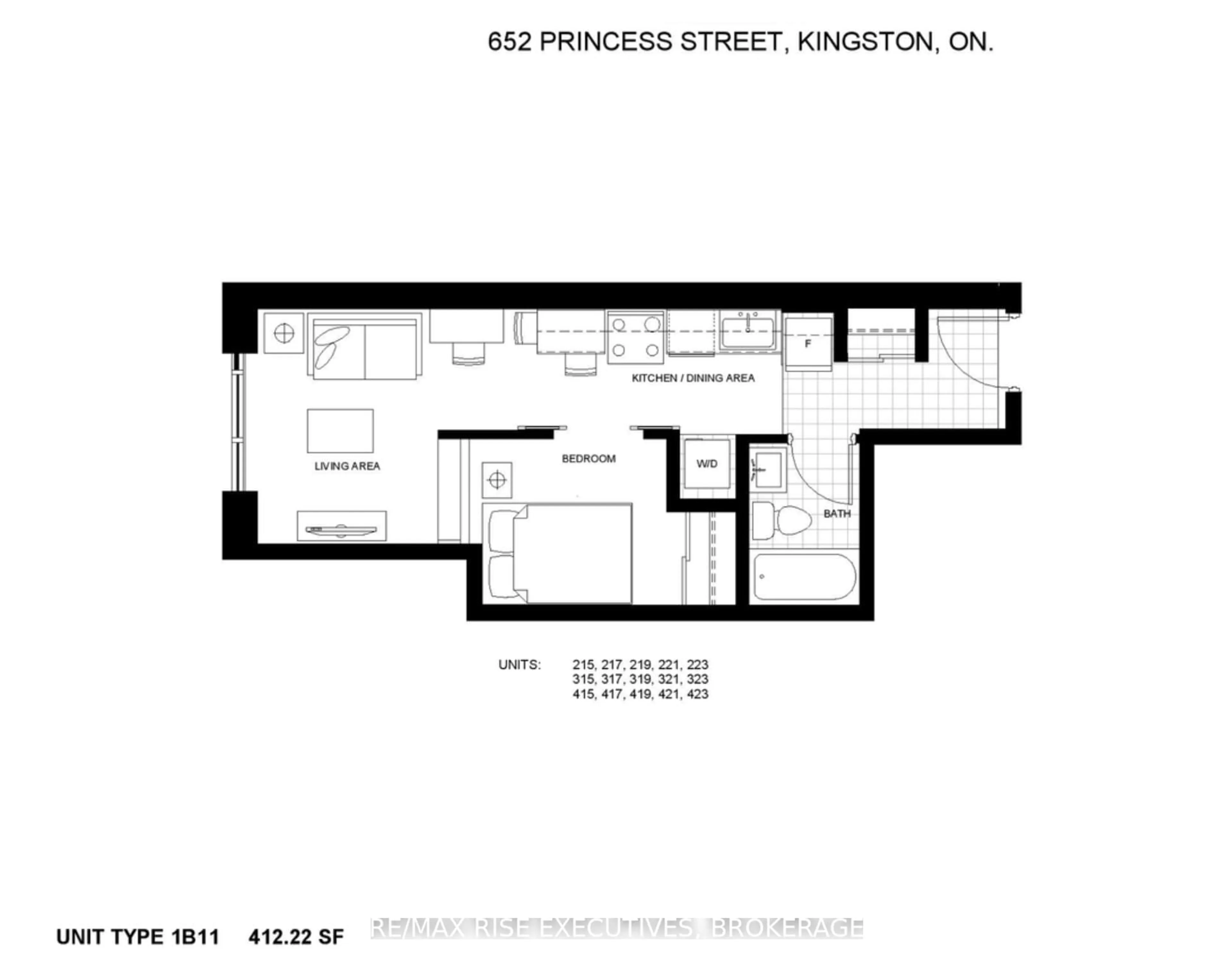 Floor plan for 652 Princess St #423, Kingston Ontario K7L 1E5