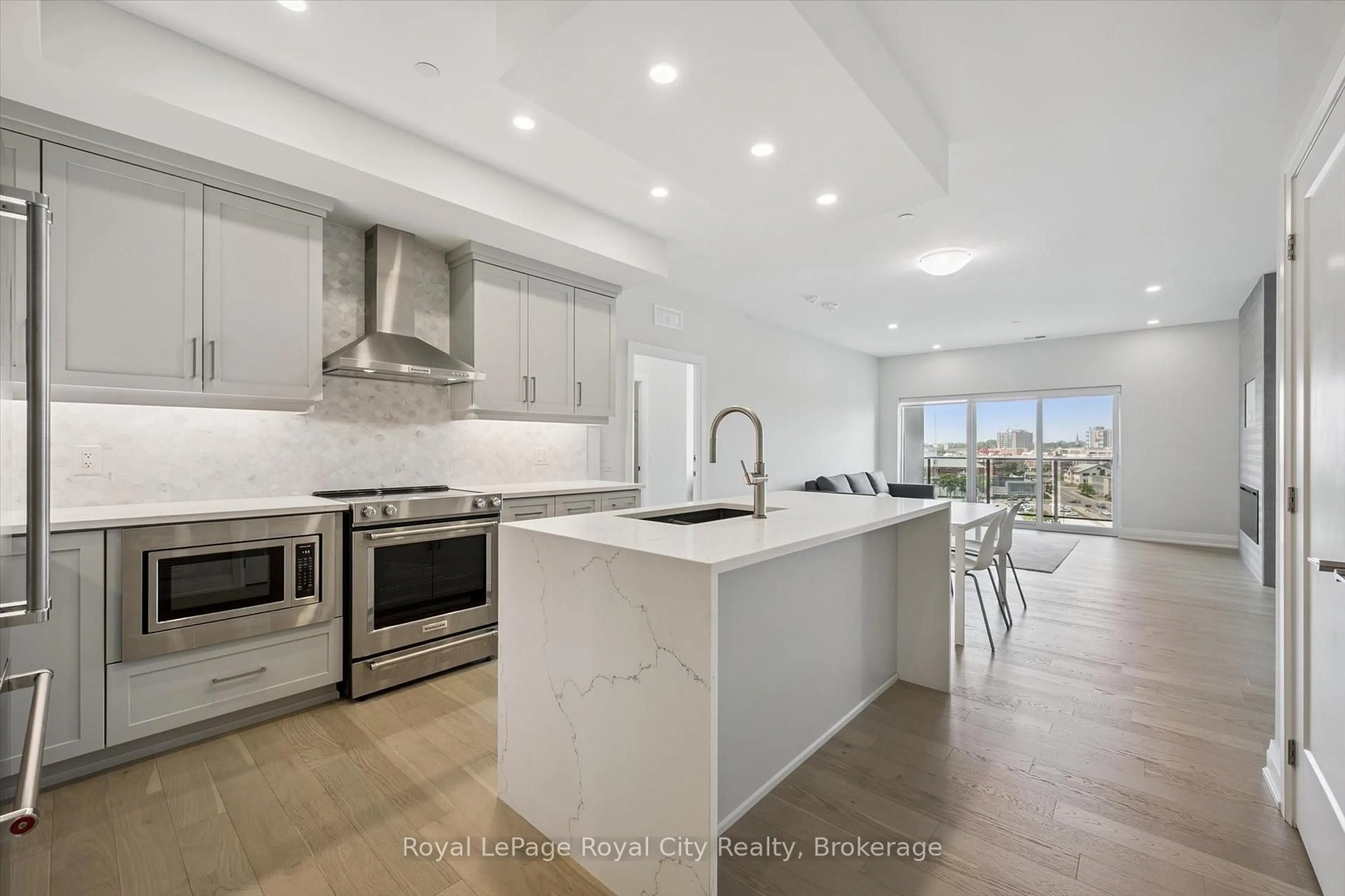 Open concept kitchen, ceramic/tile floor for 71 Wyndham St #1007, Guelph Ontario N1E 0T7