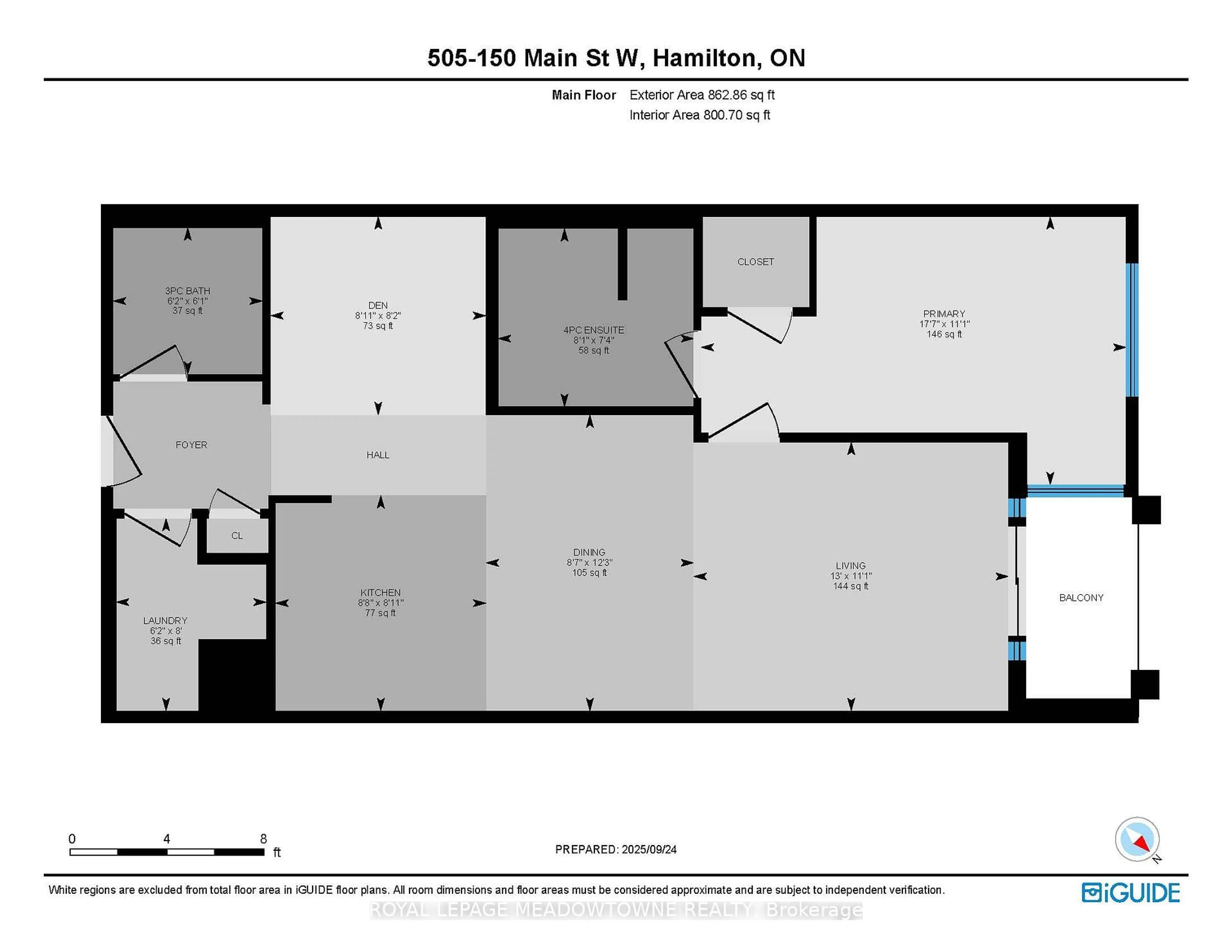 Floor plan for 150 Main St #505, Hamilton Ontario L8P 1H8