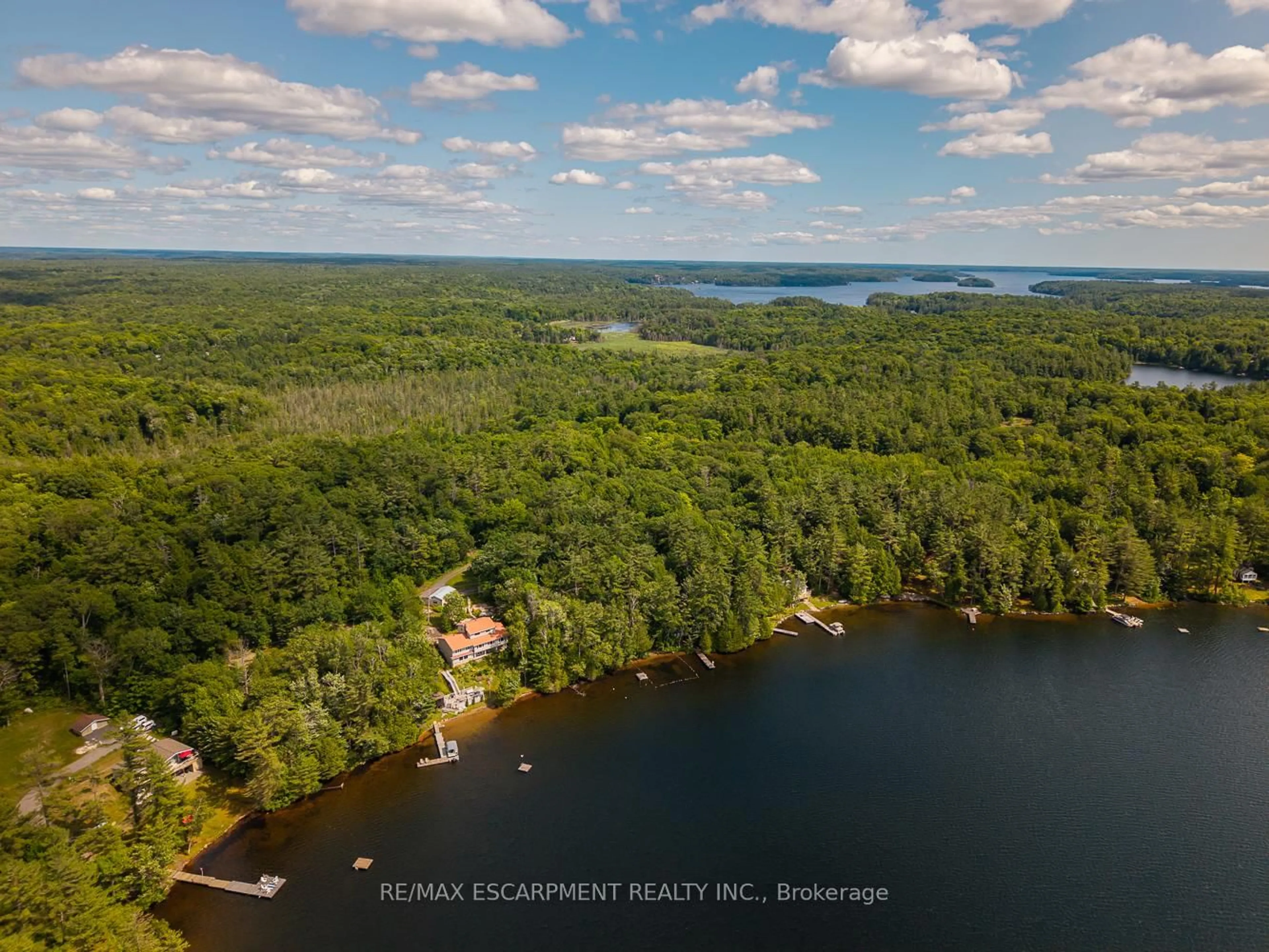 A pic from outside/outdoor area/front of a property/back of a property/a pic from drone, water/lake/river/ocean view for 32 10th Concession Rd, Seguin Ontario P2A 2W8