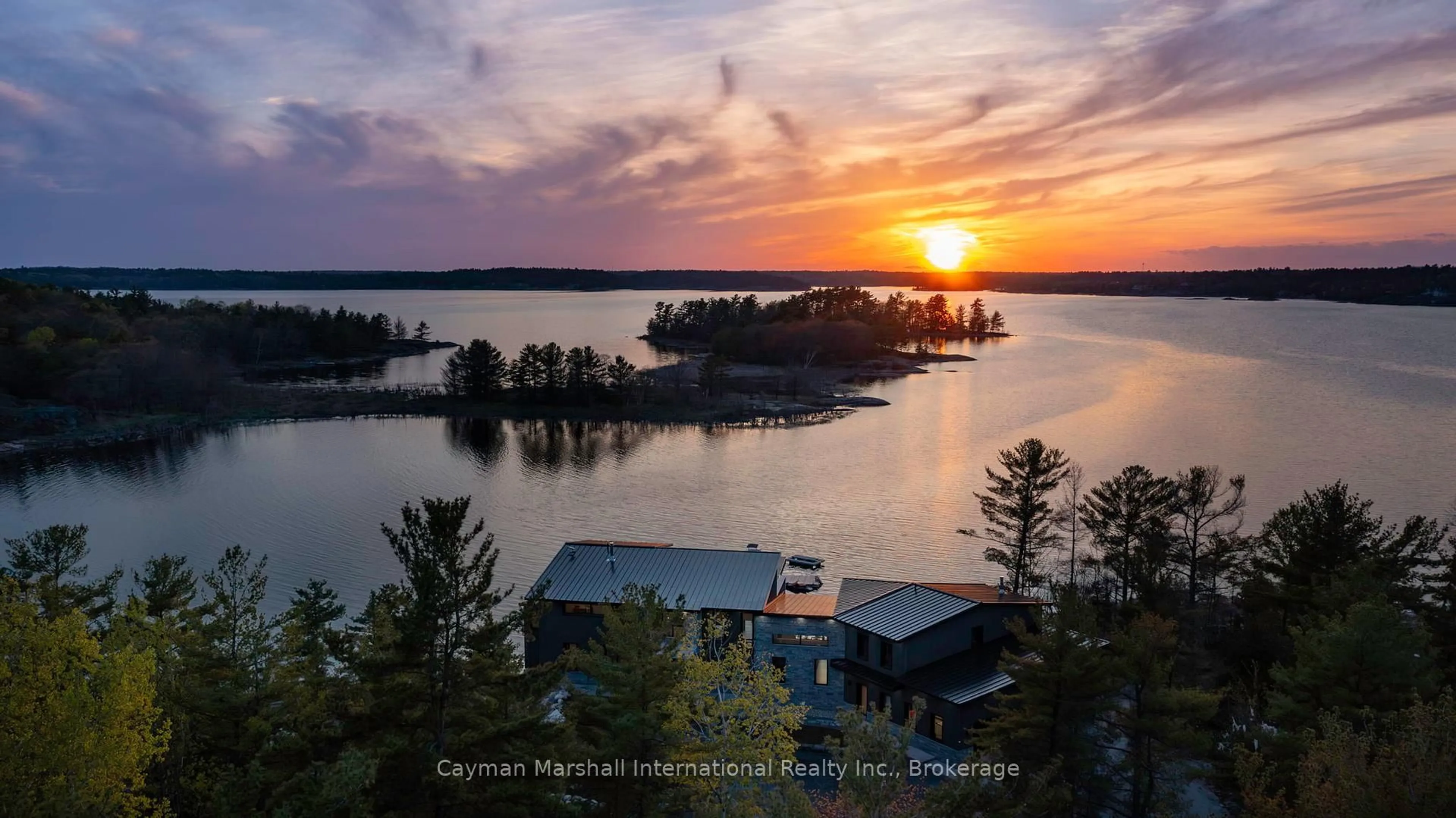 A pic from outside/outdoor area/front of a property/back of a property/a pic from drone, water/lake/river/ocean view for 47B George Hunt Memorial Dr, McDougall Ontario P2A 2W9