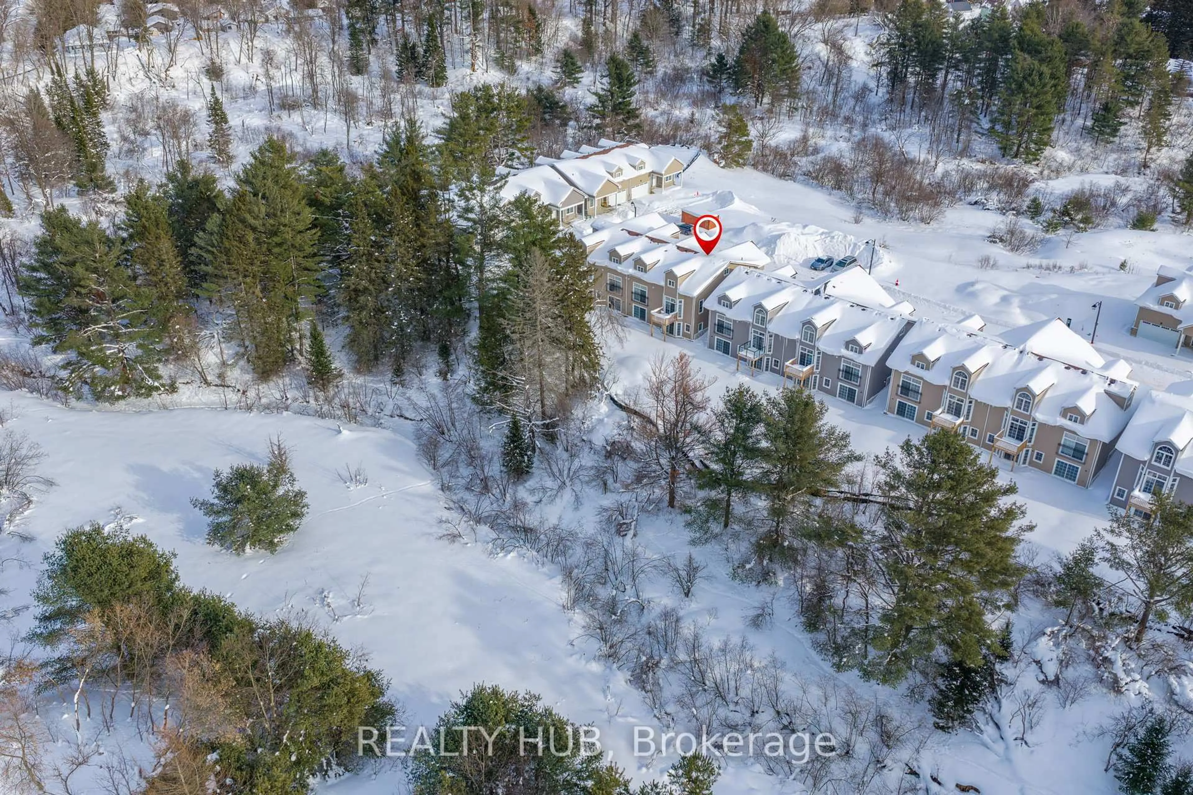 A pic from outside/outdoor area/front of a property/back of a property/a pic from drone, forest/trees view for 14 TURNBERRY Crt, Bracebridge Ontario P1L 0N5