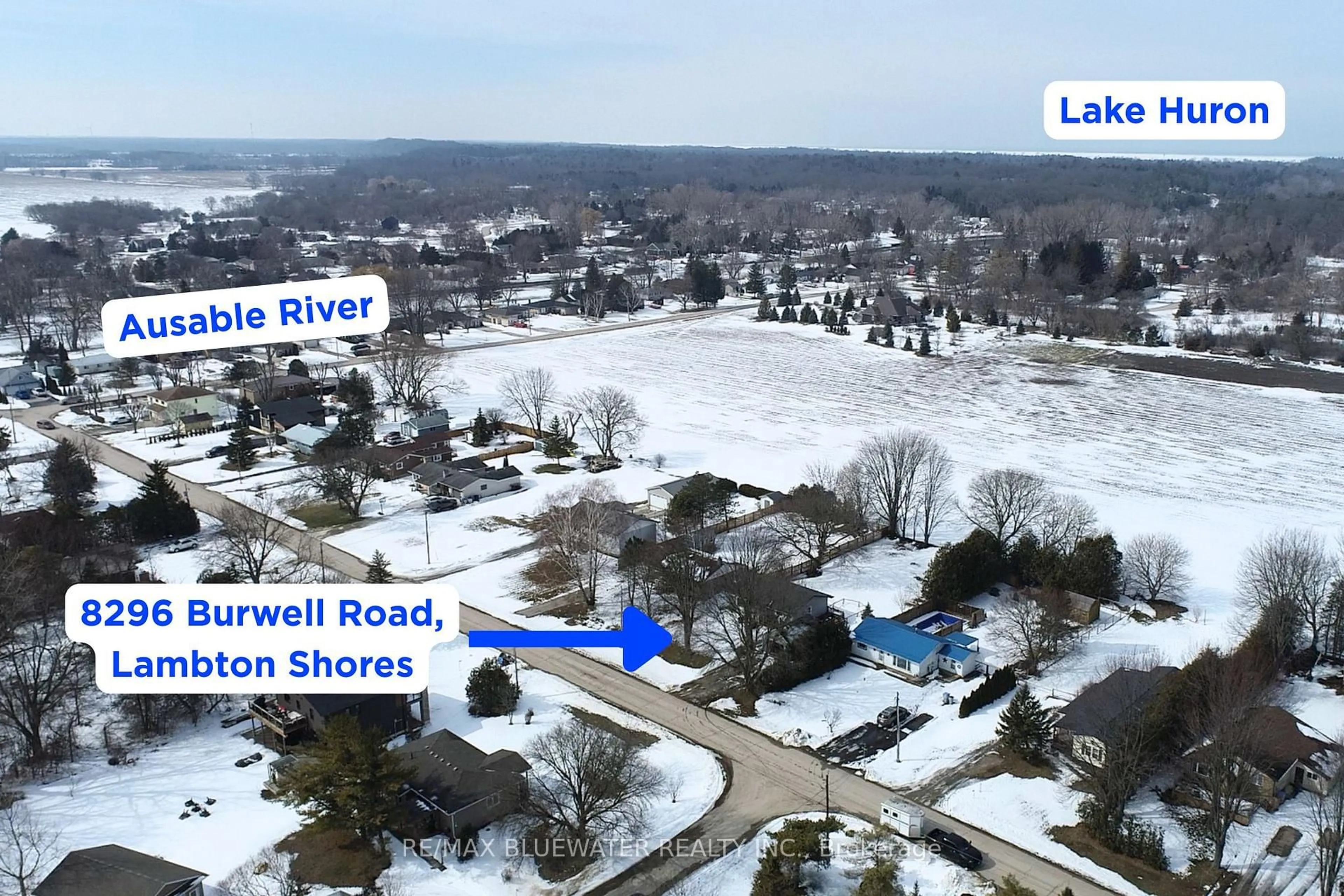 A pic from outside/outdoor area/front of a property/back of a property/a pic from drone, water/lake/river/ocean view for 8296 Burwell Rd, Lambton Shores Ontario N0M 1T0