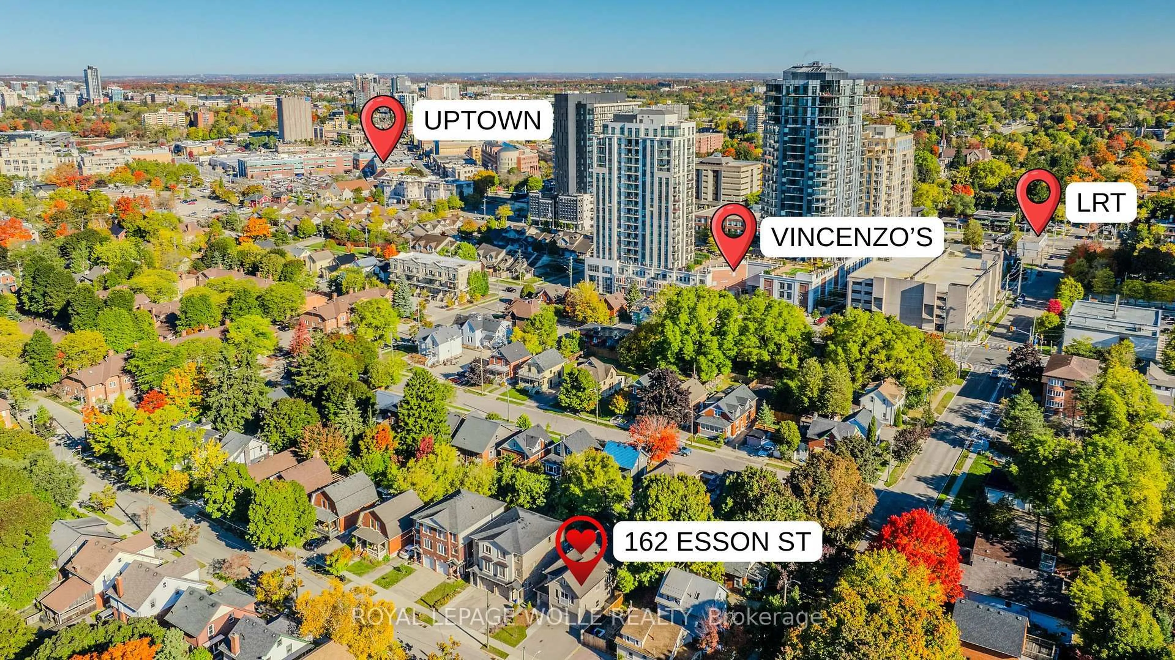 A pic from outside/outdoor area/front of a property/back of a property/a pic from drone, city buildings view from balcony for 162 Esson St, Waterloo Ontario N2L 1Z8