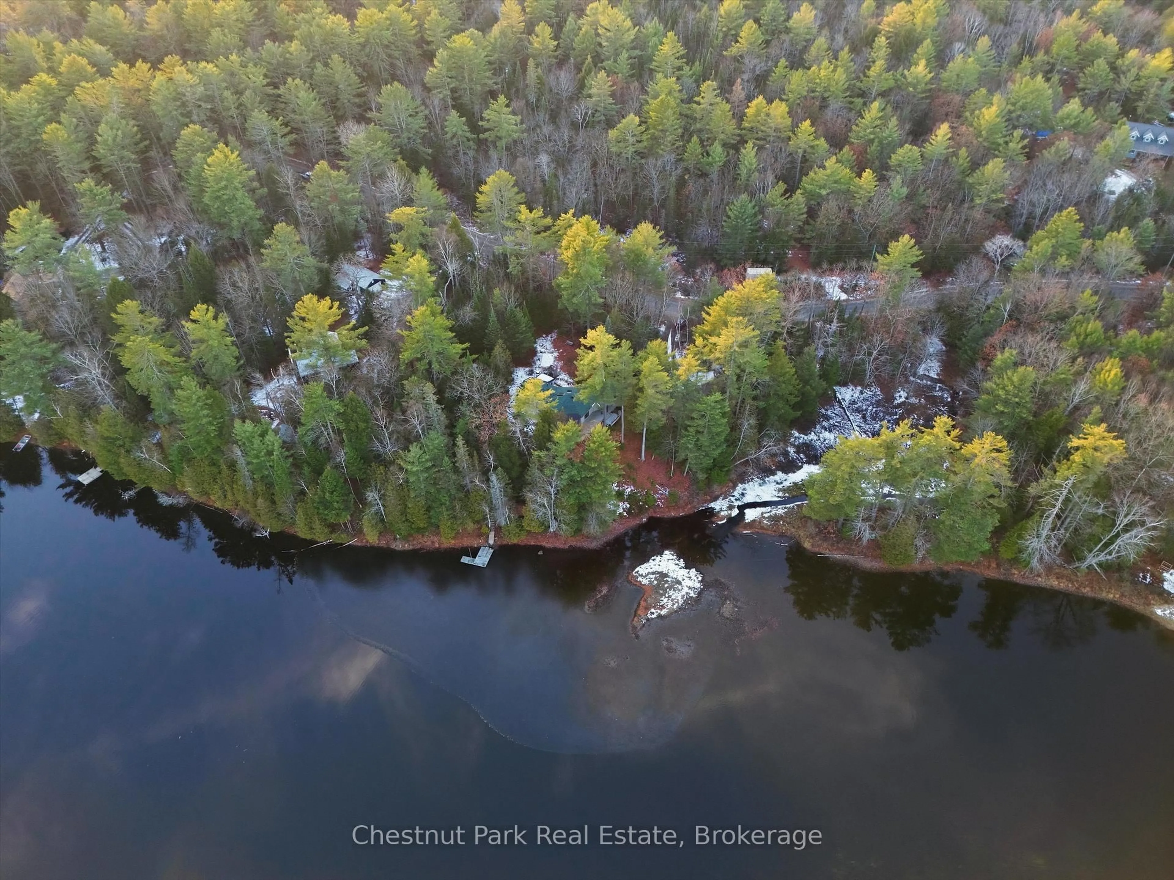 A pic from outside/outdoor area/front of a property/back of a property/a pic from drone, water/lake/river/ocean view for 1077 Fairy Falls Rd, Lake of Bays Ontario P0B 1A0