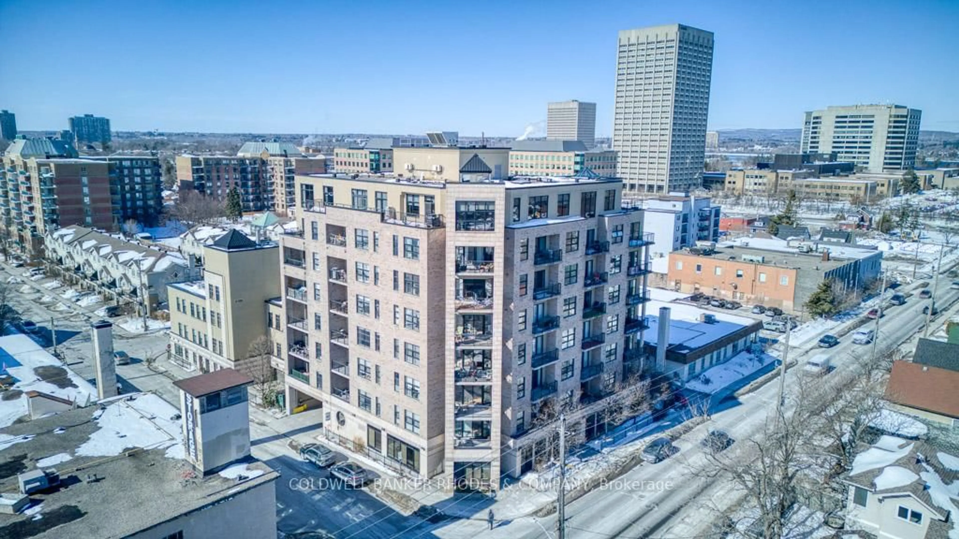 A pic from outside/outdoor area/front of a property/back of a property/a pic from drone, city buildings view from balcony for 320 Parkdale Ave #401, Ottawa Ontario K1Y 4X9