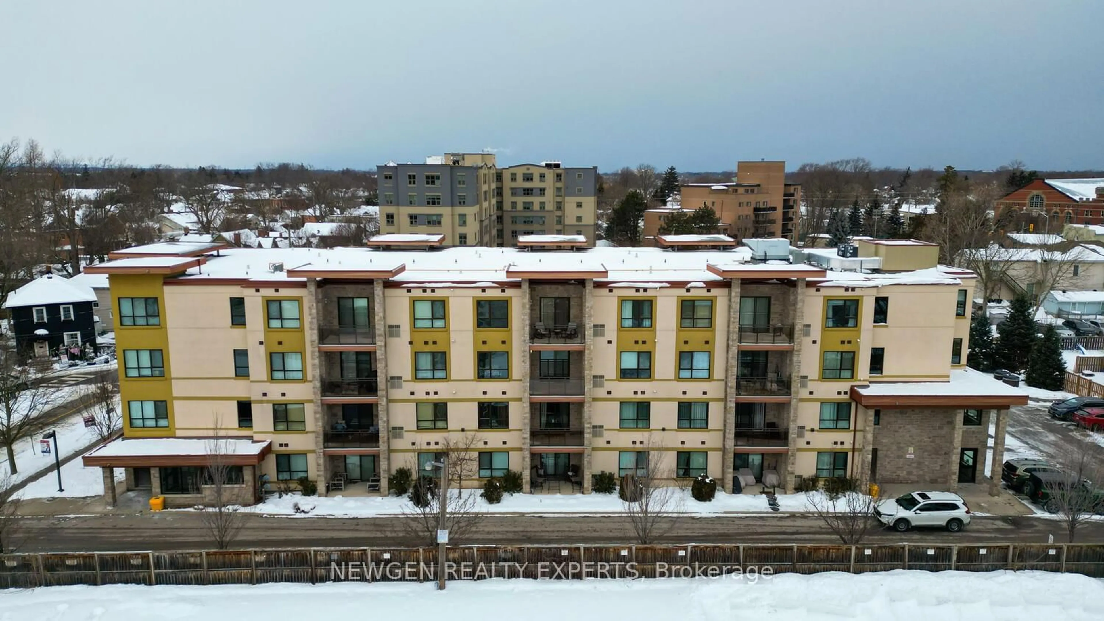 A pic from outside/outdoor area/front of a property/back of a property/a pic from drone, city buildings view from balcony for 26 Wellington St #205, St. Catharines Ontario L2R 5P8
