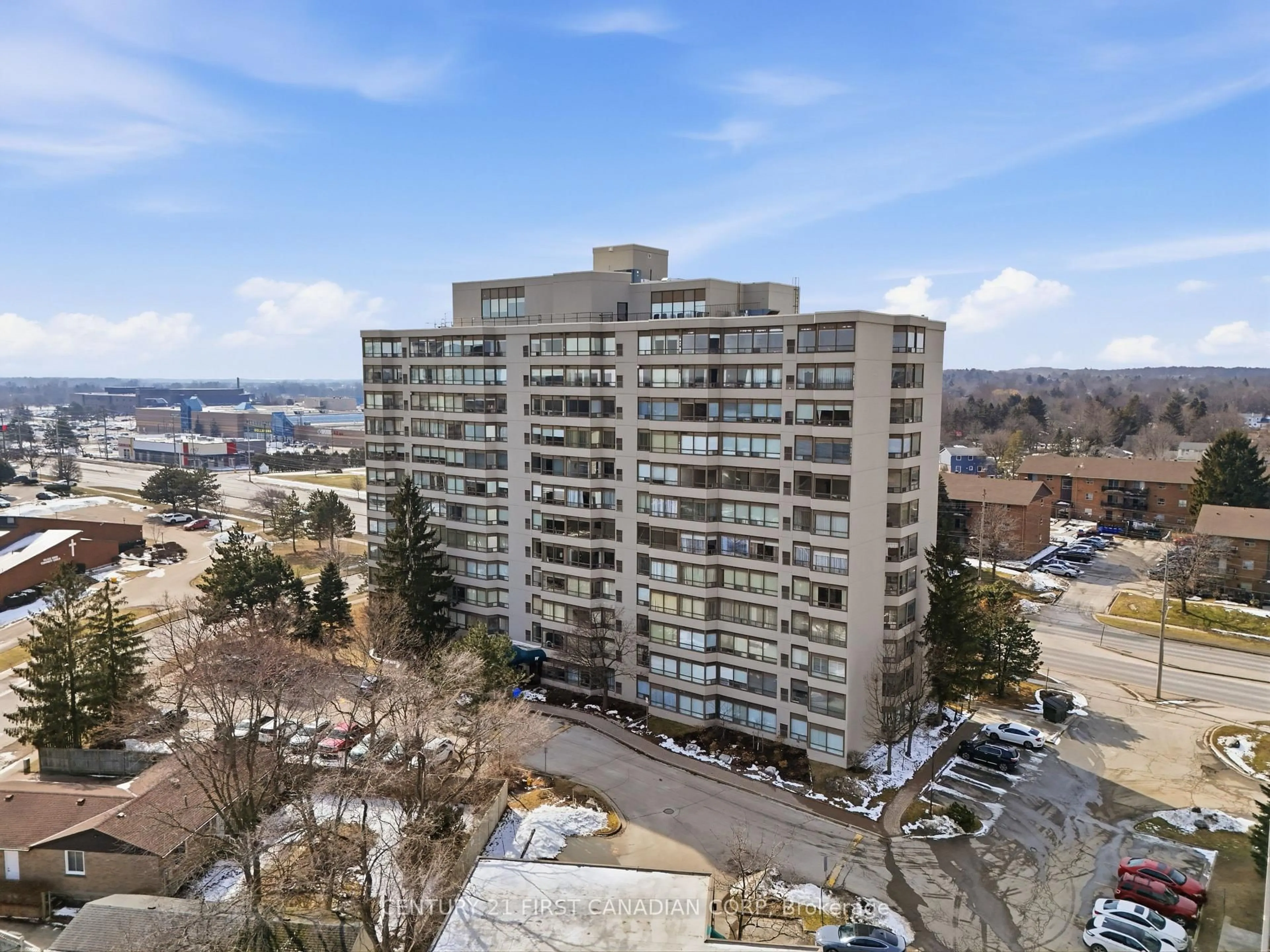 A pic from outside/outdoor area/front of a property/back of a property/a pic from drone, city buildings view from balcony for 744 Wonderland Rd #306, London South Ontario N6K 4K3
