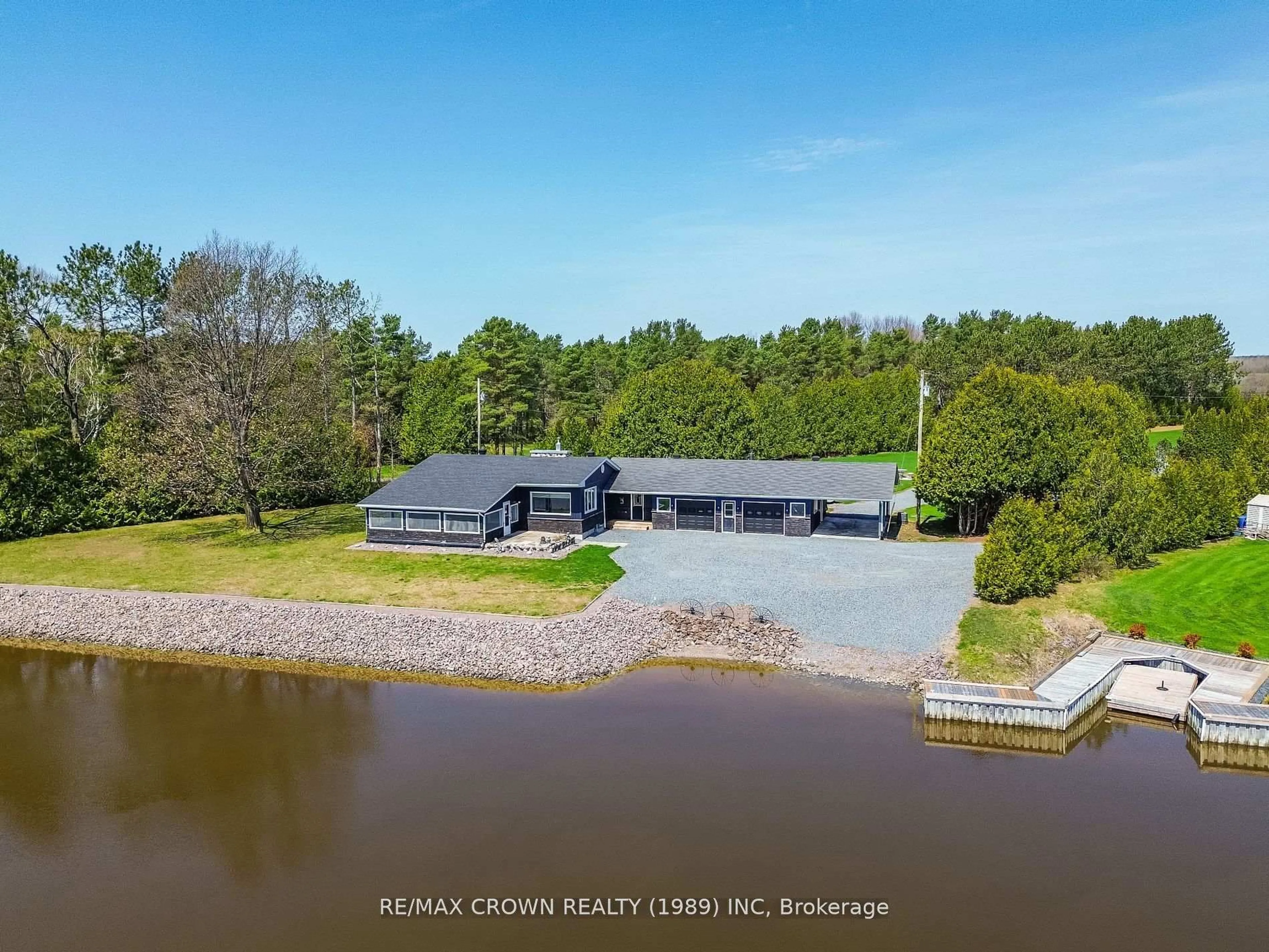 A pic from outside/outdoor area/front of a property/back of a property/a pic from drone, water/lake/river/ocean view for 790 Lalande Rd, West Nipissing Ontario P2B 2V4